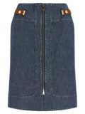 Fendi Zip-Front Denim Skirt — Navy