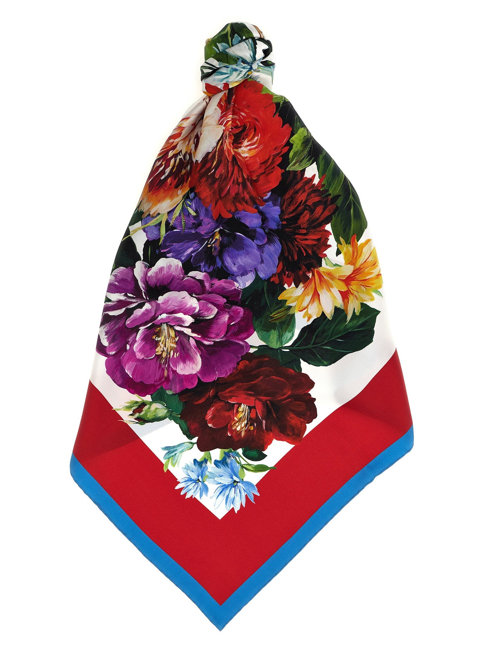 Dolce & Gabbana Floral Print Silk Twill Scarf — Red