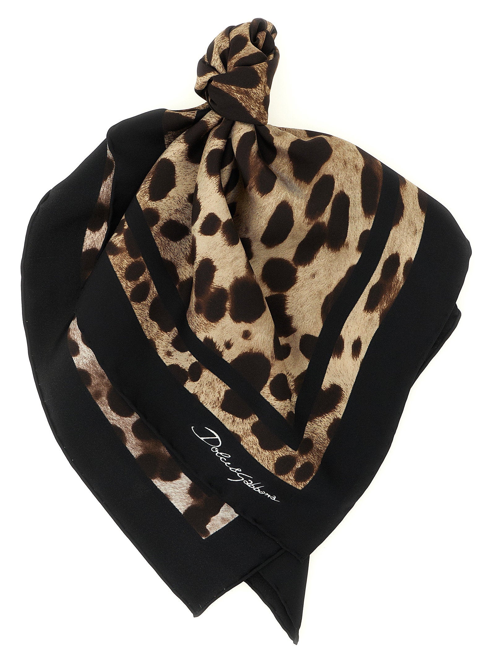 Dolce & Gabbana Leopard-Print Silk Scarf — Beige