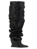 Balmain Hammered Leather Cuissarde Boot — Black
