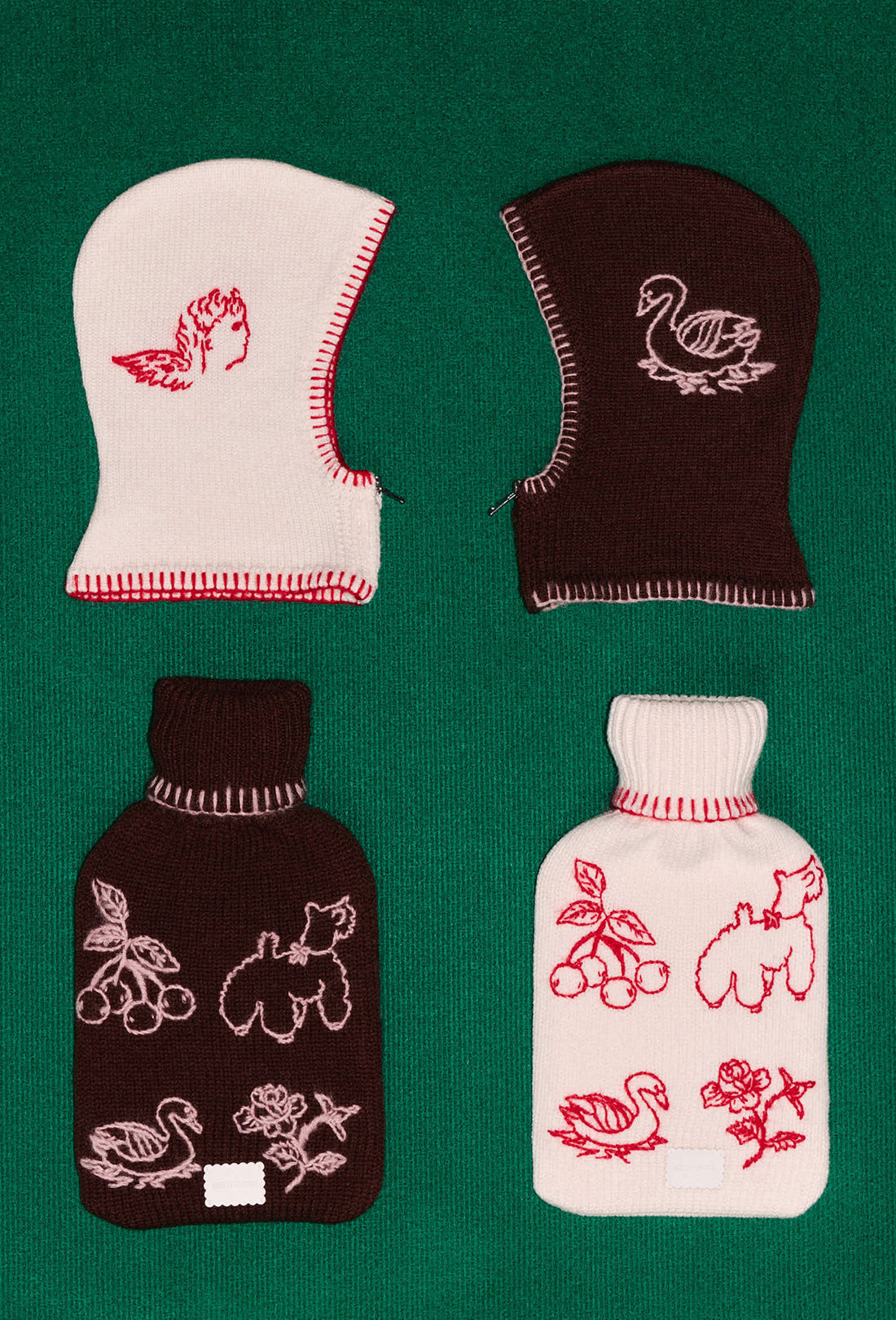 Babette Hot Water Bottle - Cream/Rose Red