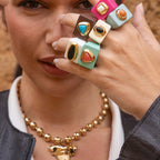 Anillo blanco con Amazonita Verde