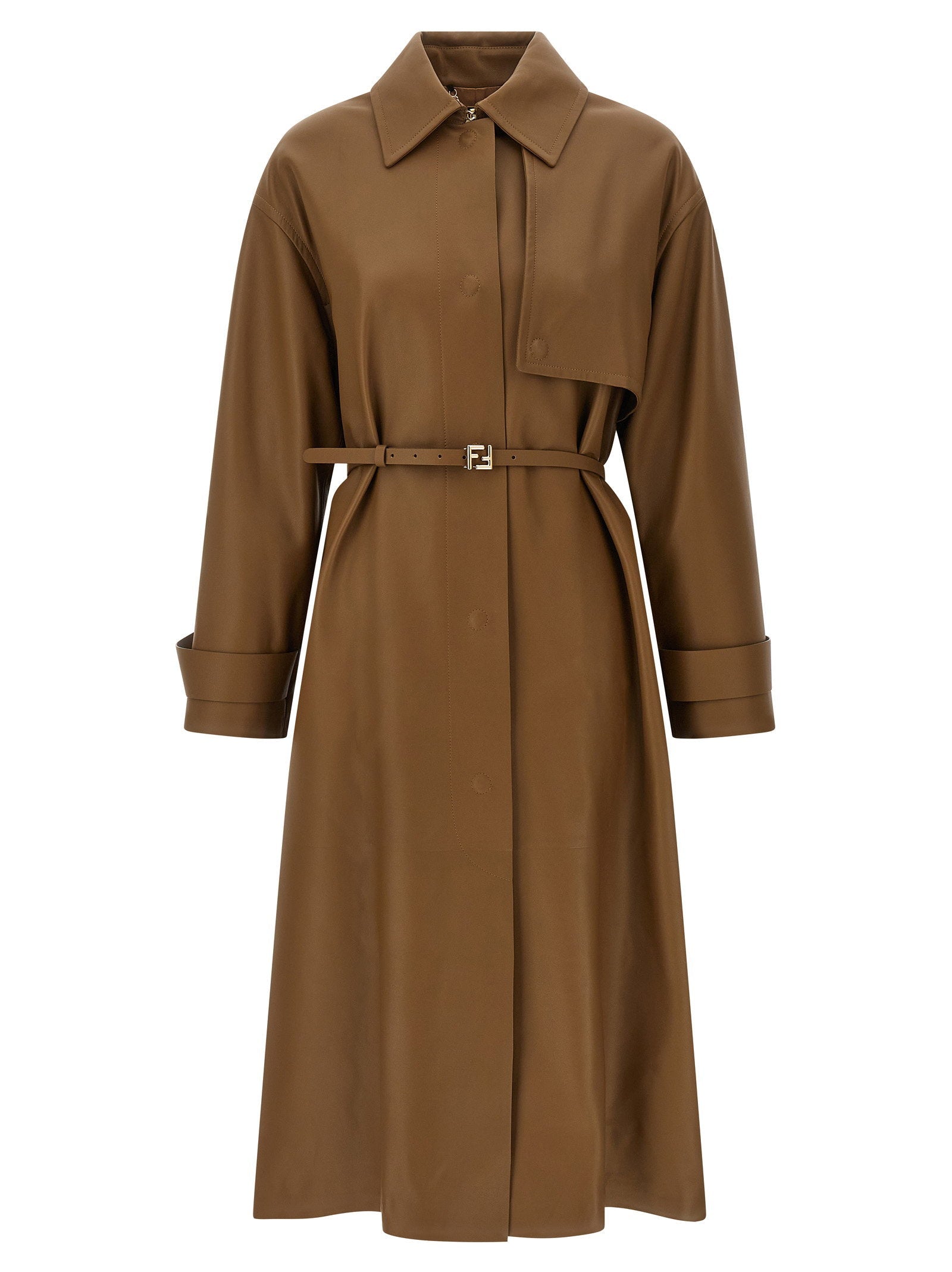 Fendi Nappa Leather Trench Coat — Camel
