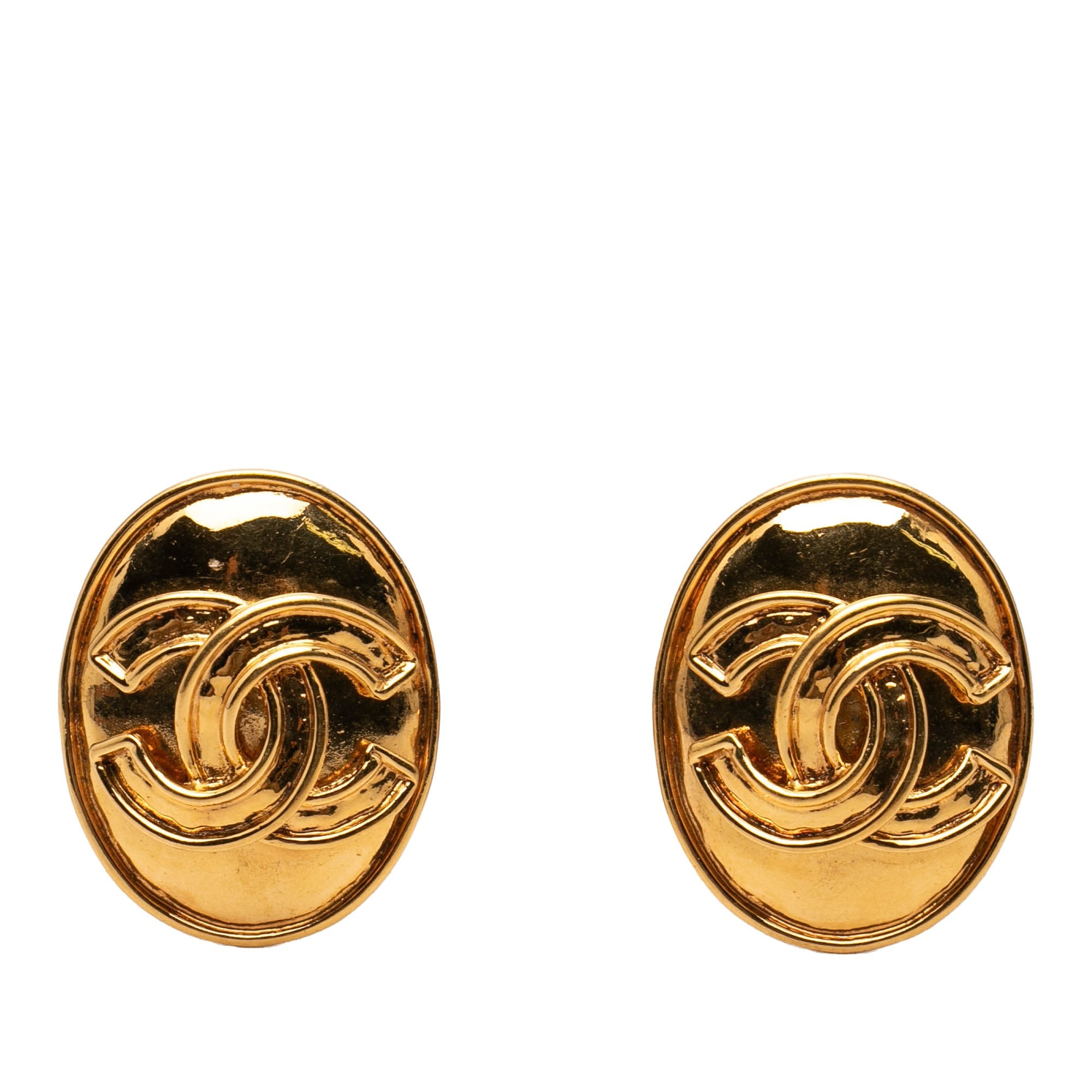 CC Gold Plated Oval Clip on Earrings