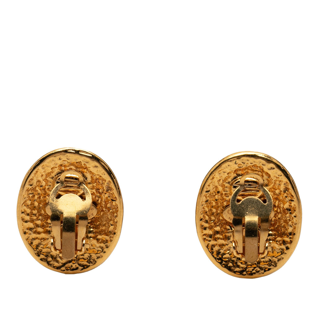 CC Gold Plated Oval Clip on Earrings