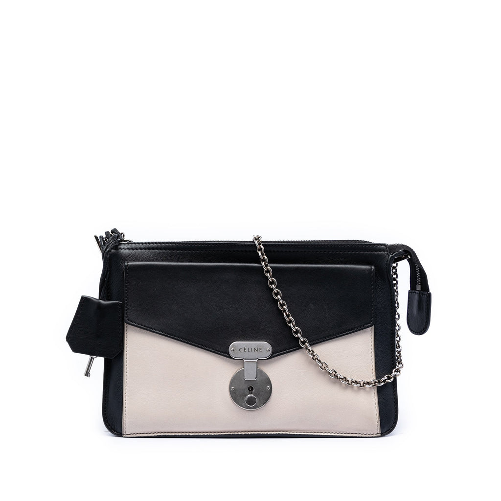 Bicolor Leather Pocket Envelope Zip Crossbody