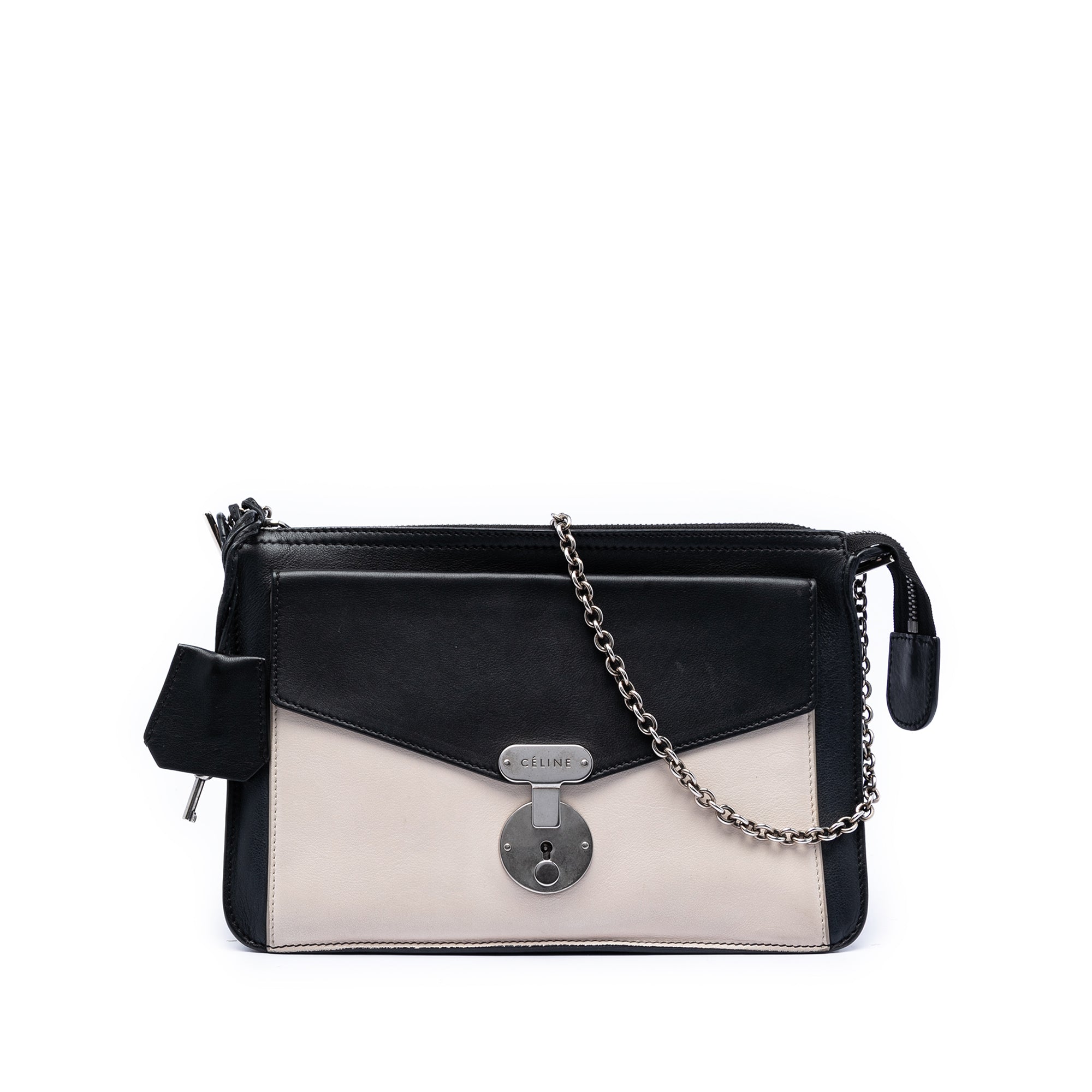 Bicolor Leather Pocket Envelope Zip Crossbody