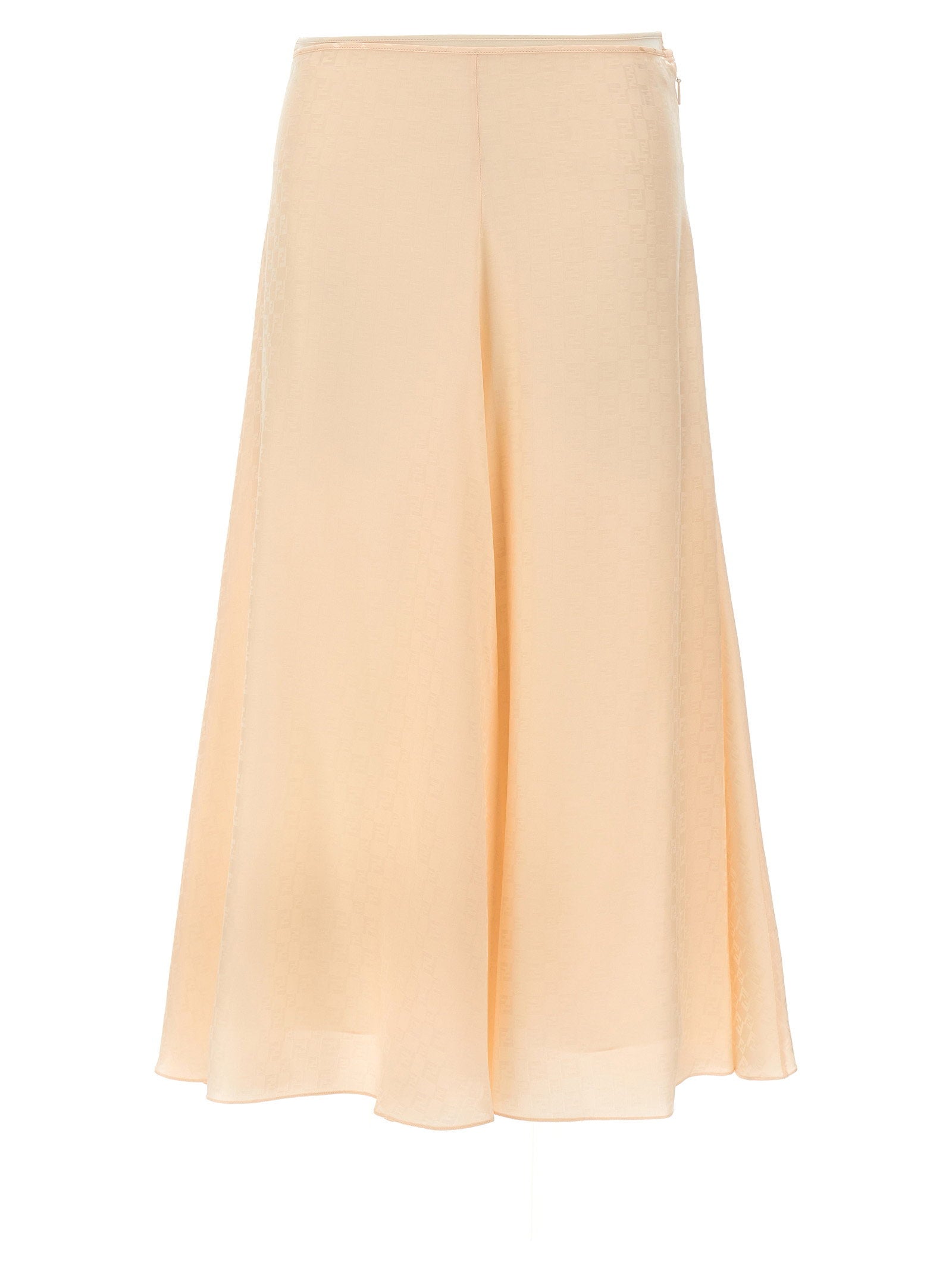 Fendi Silk Jacquard FF-Patterned Skirt — Cream