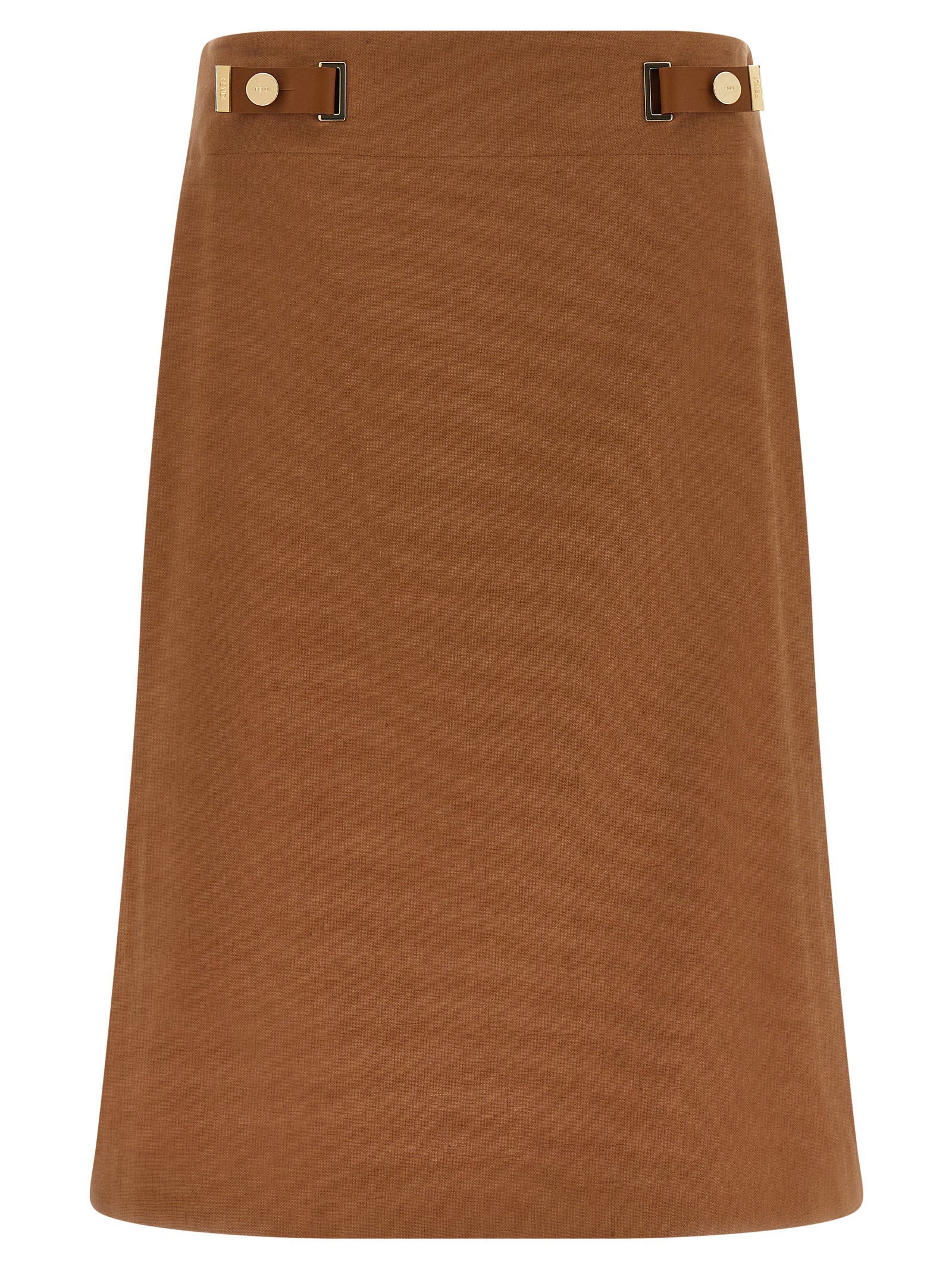Fendi Linen-Cotton Flared Skirt — Brown