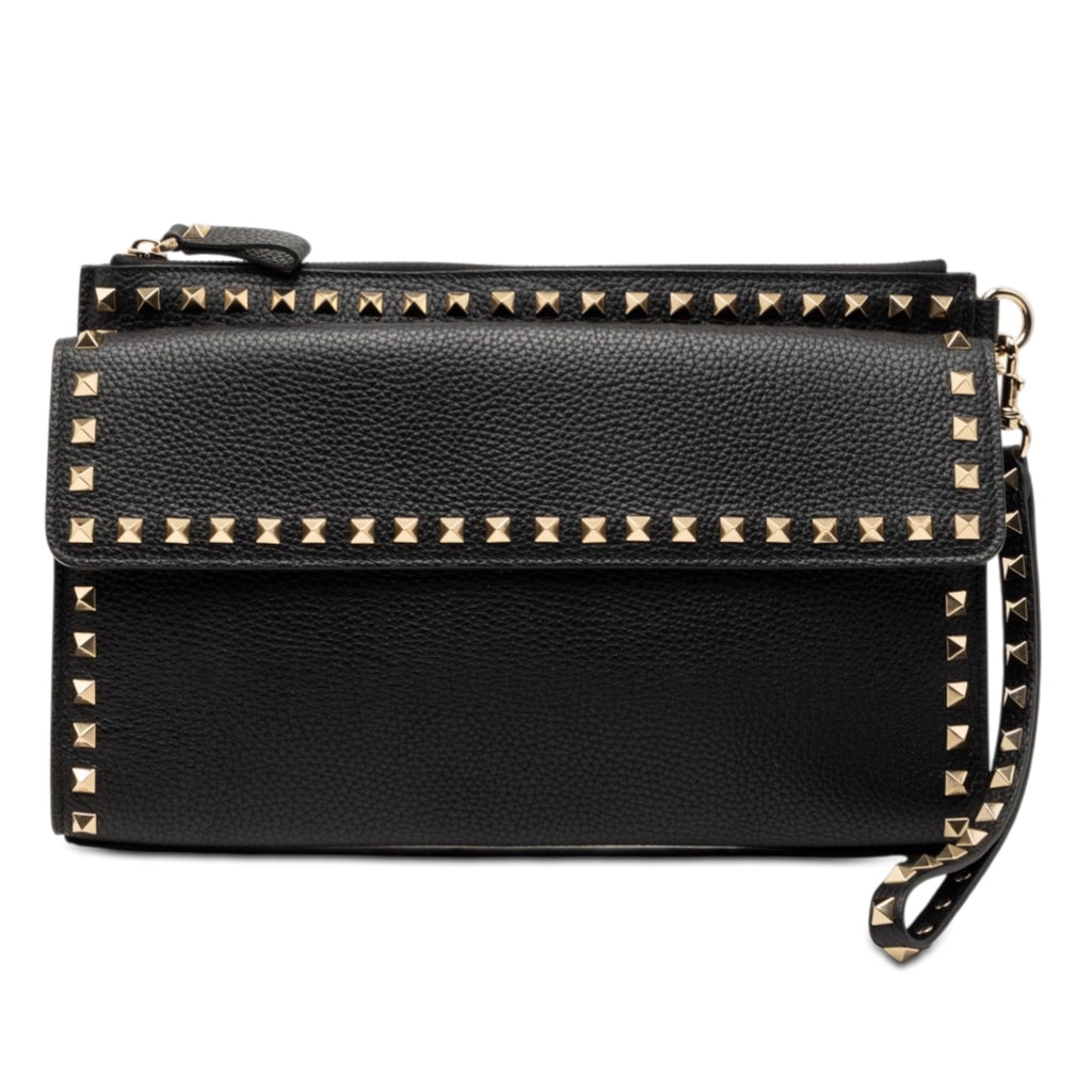 Grained Calfskin Rockstud Wristlet Clutch
