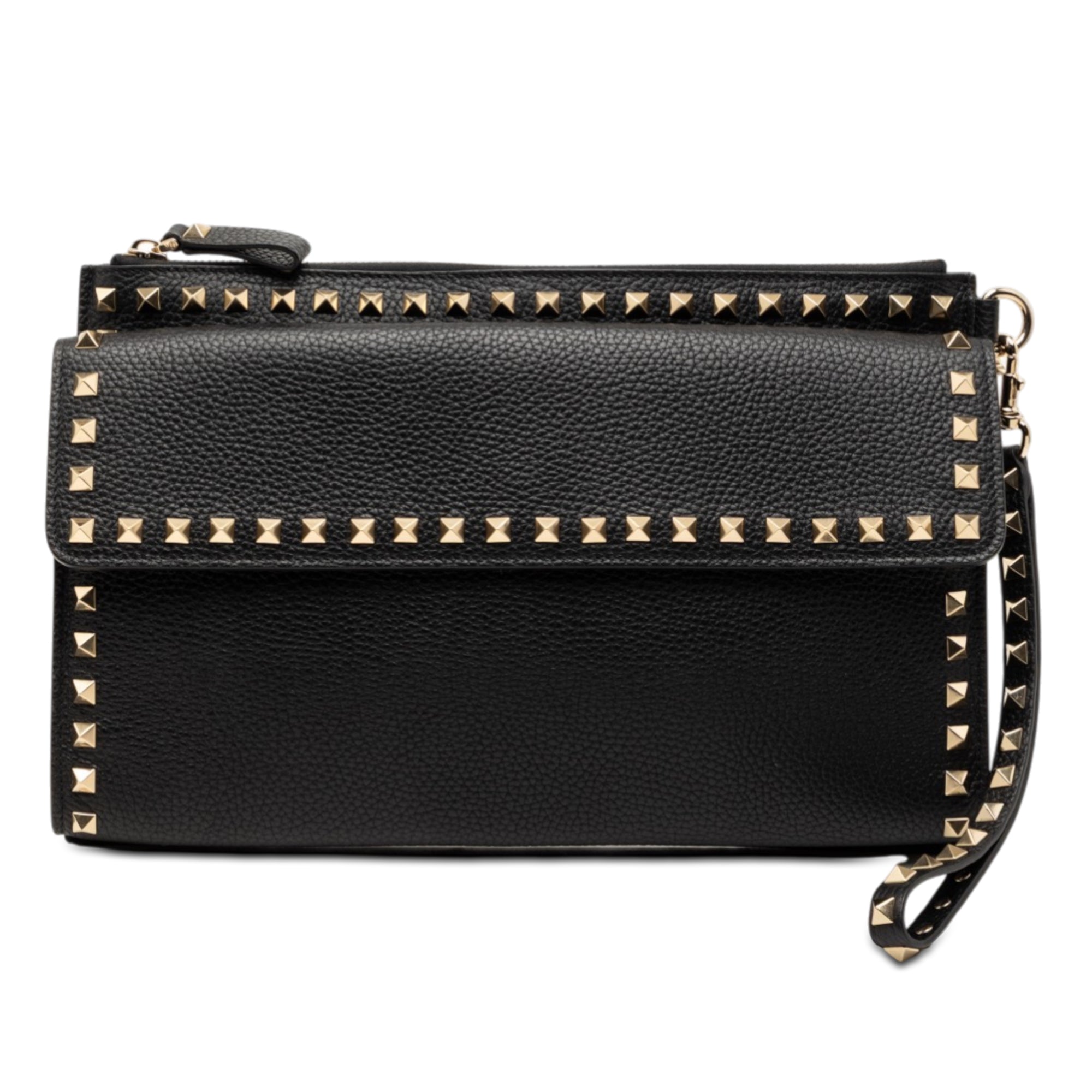 Grained Calfskin Rockstud Wristlet Clutch