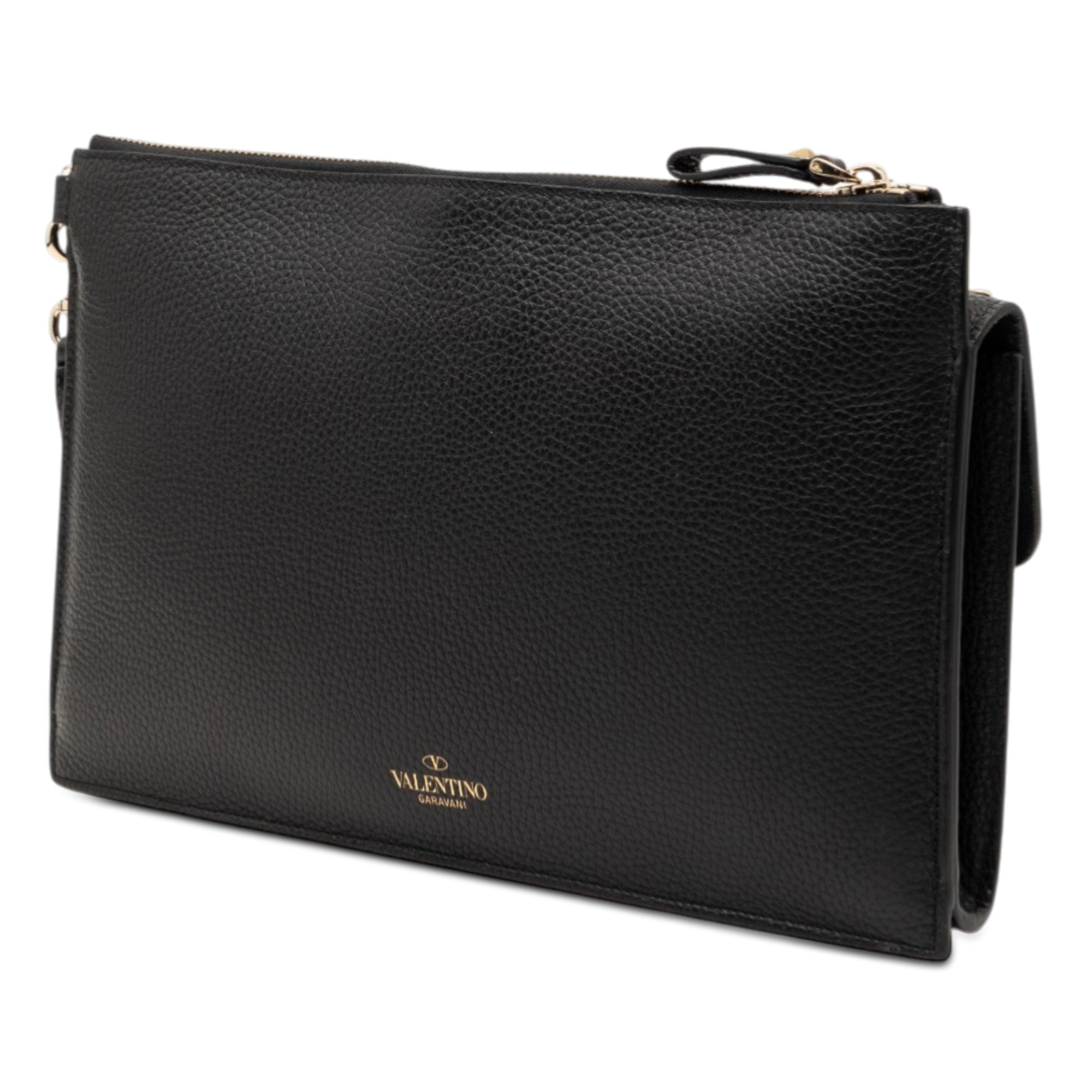 Grained Calfskin Rockstud Wristlet Clutch