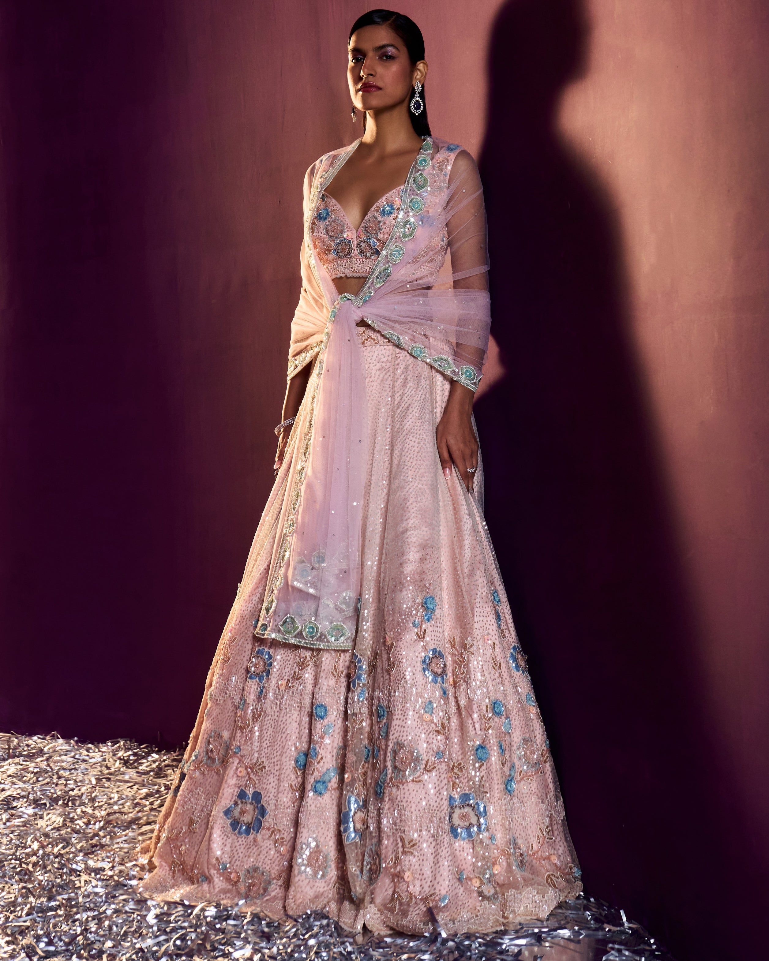 Peach Net Lehenga Set By KYNAH, Luxury Indian Fashion & Bridal Wear