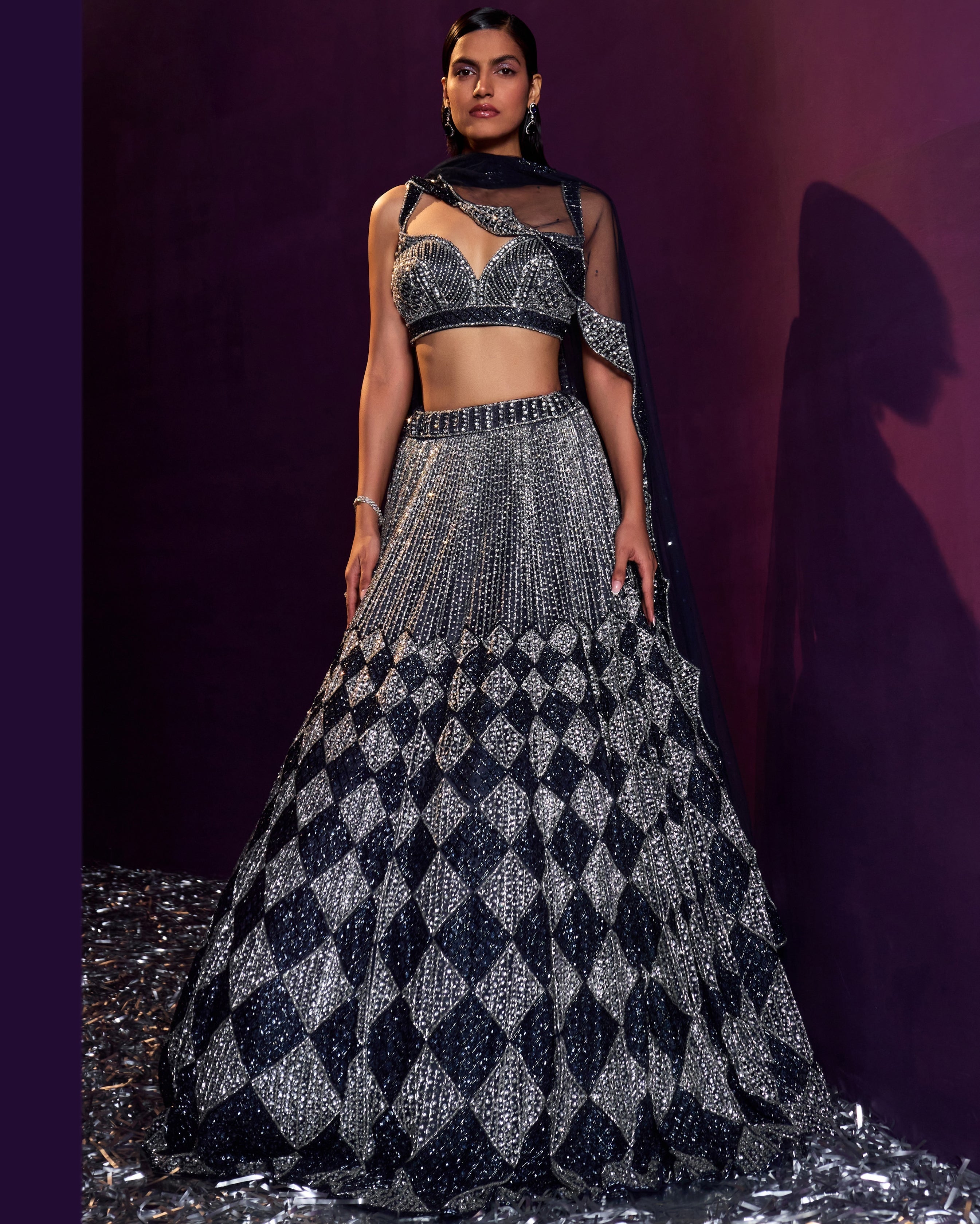 Midnight Blue Net Lehenga Set By KYNAH, Luxury Indian Fashion & Bridal Wear
