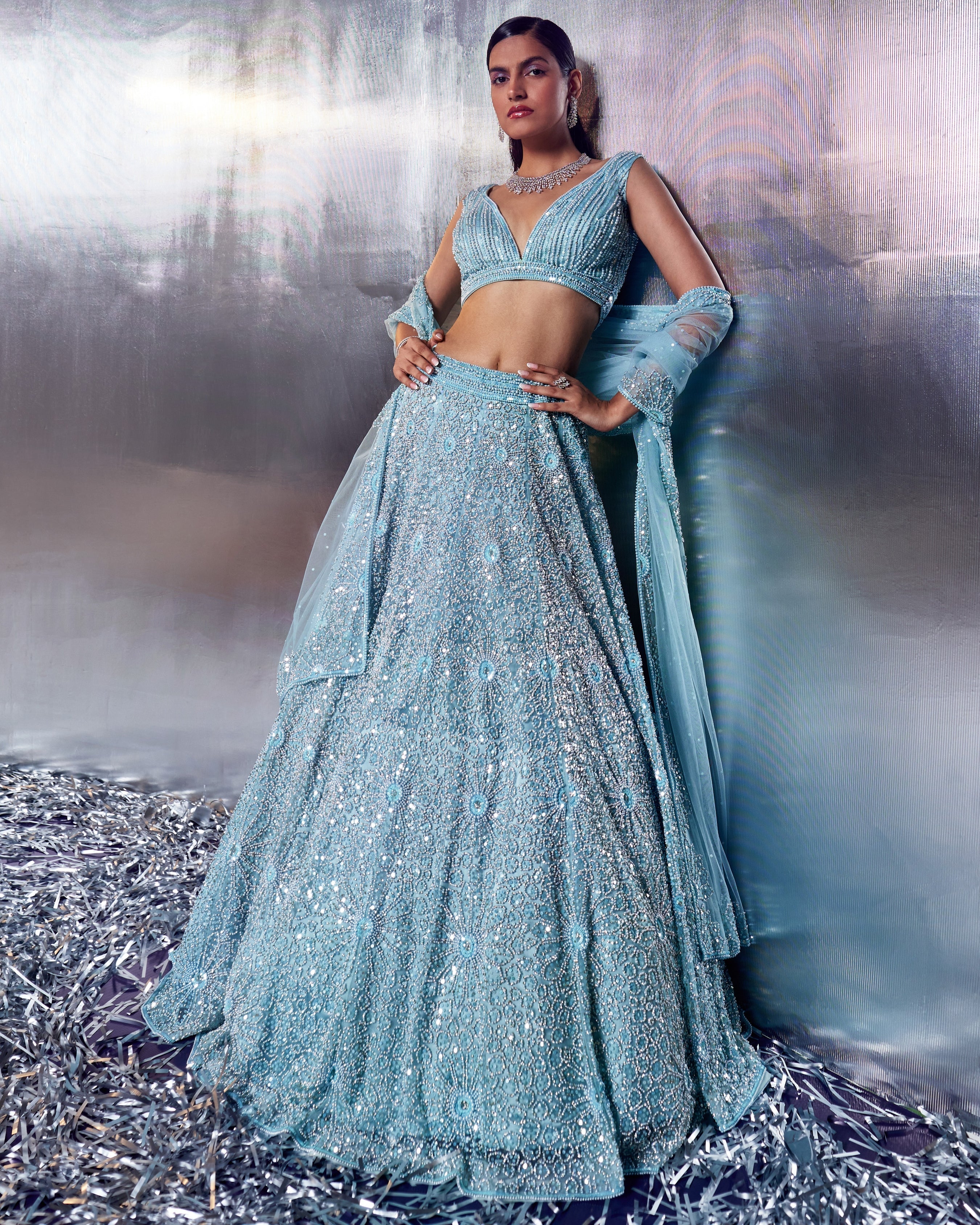 Tiffany Blue Net Lehenga Set By KYNAH, Luxury Indian Fashion & Bridal Wear