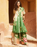 Green Habutai Floral Kurta Set By KYNAH, Luxury Indian Fashion & Bridal Wear