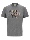 Fendi Logo-Print Jersey T-shirt — Grey