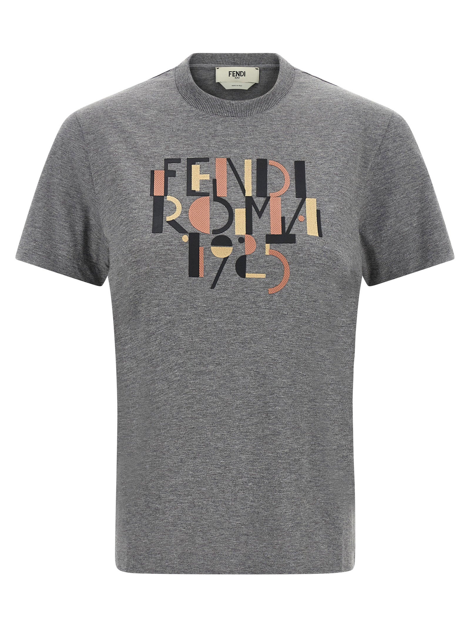 Fendi Logo-Print Jersey T-shirt — Grey