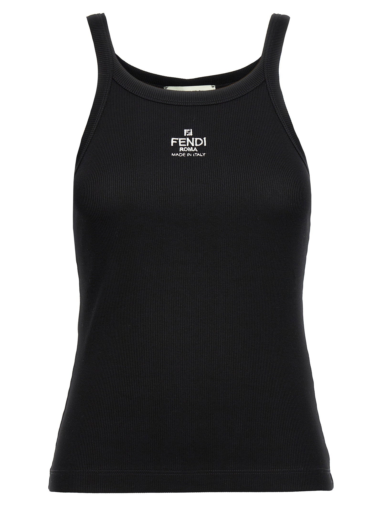 Fendi Logo-Embroidered Tank Top — Black