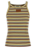 Fendi Striped Cotton Ribbed Knit Tank Top — Yellow