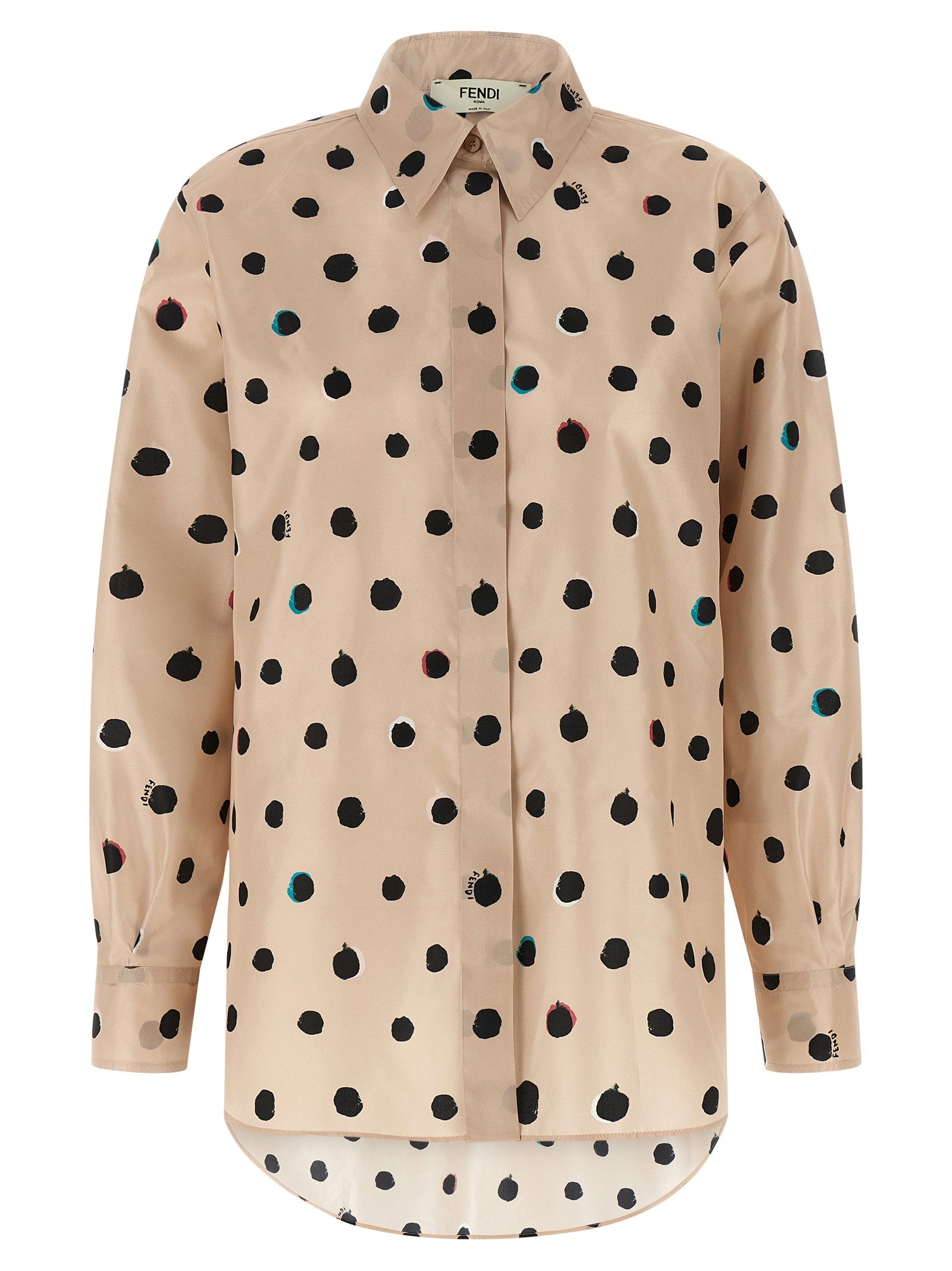 Fendi Dots-Print Taffeta Shirt — Beige