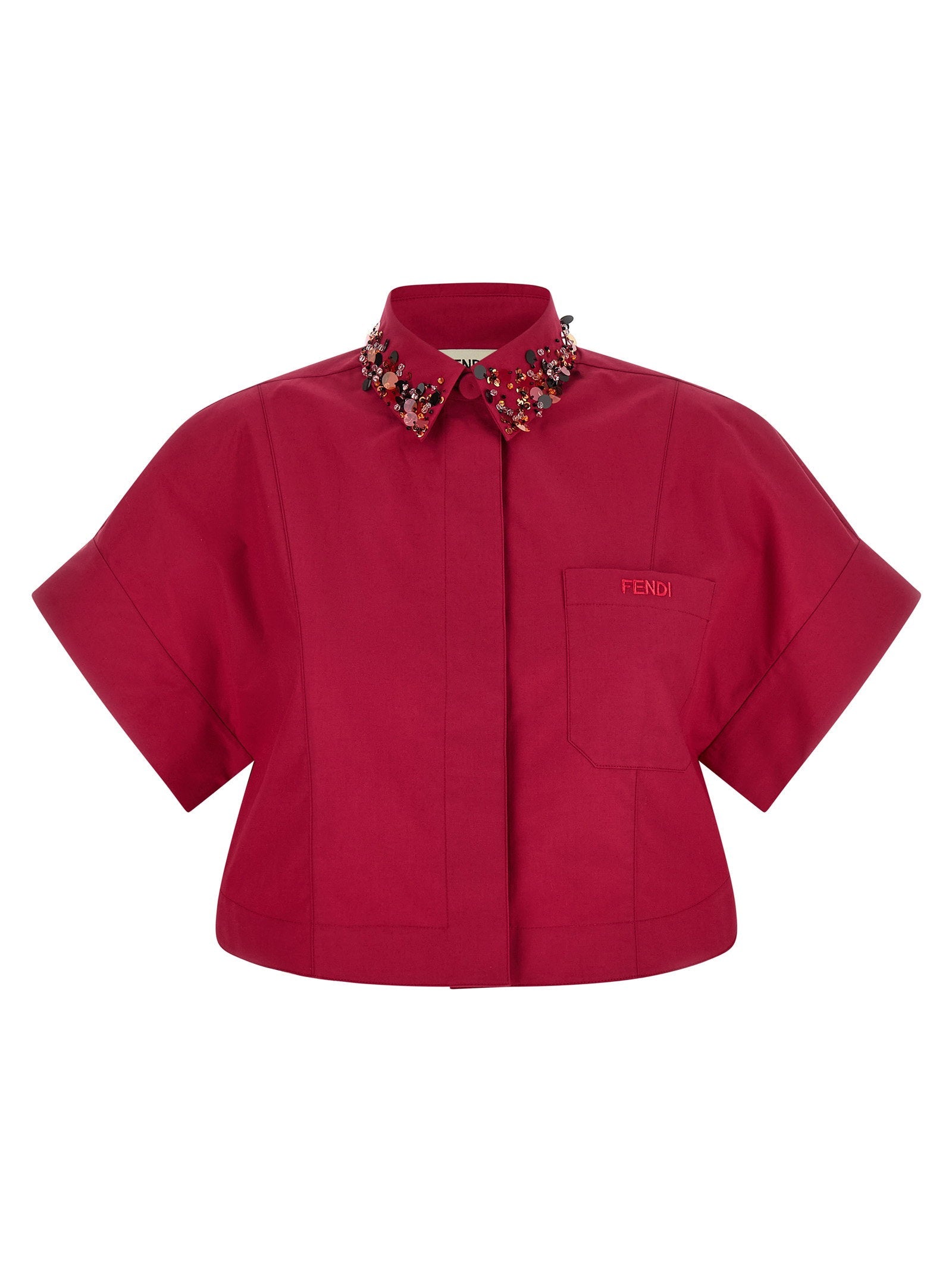 Fendi Embroidered Collar Shirt — Red