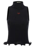 Fendi Logo-Embroidered Ribbed Cotton Tank Top — Black