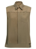 Ami Paris Viscose Sleeveless Shirt — Khaki