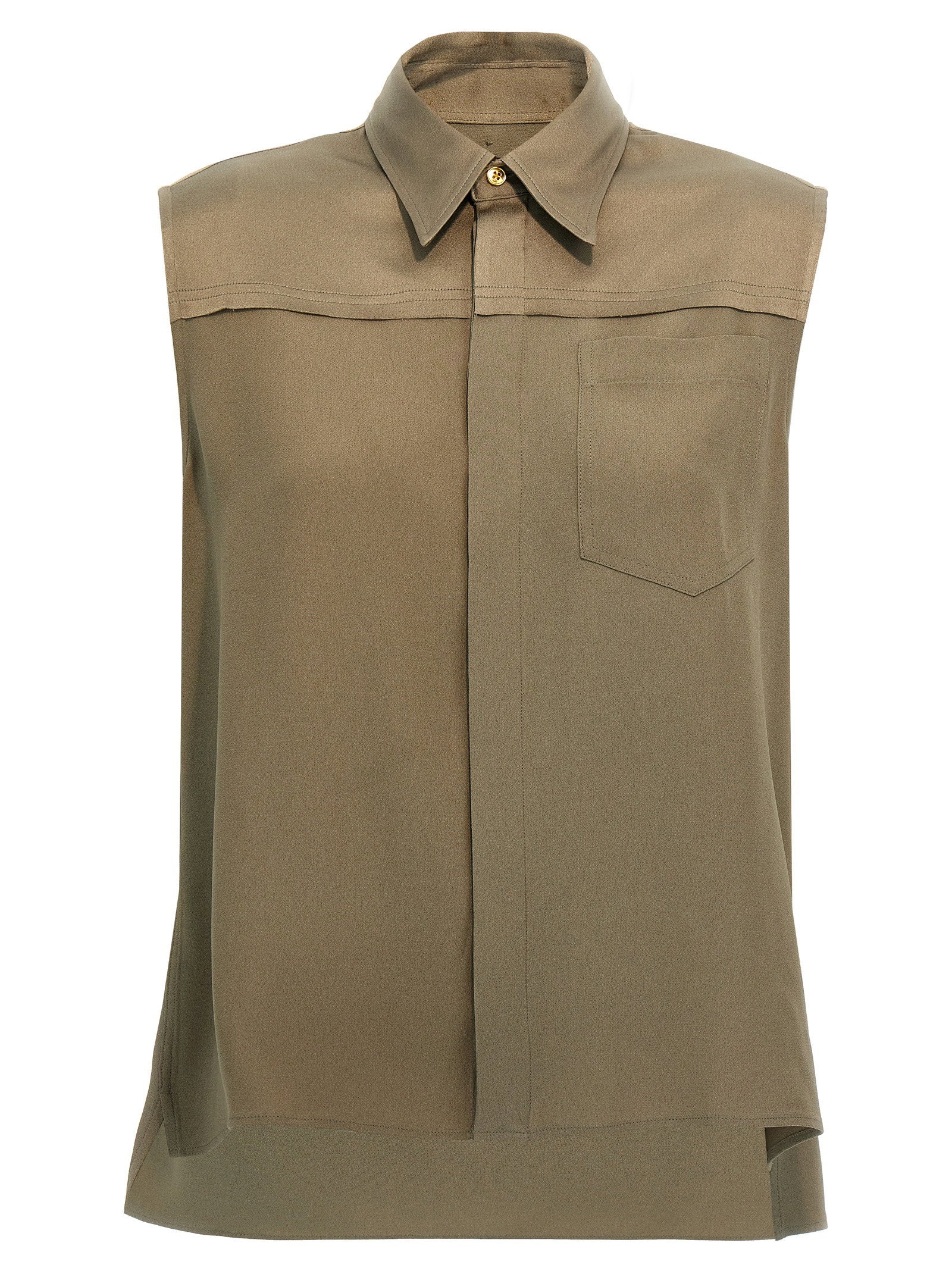 Ami Paris Viscose Sleeveless Shirt — Khaki