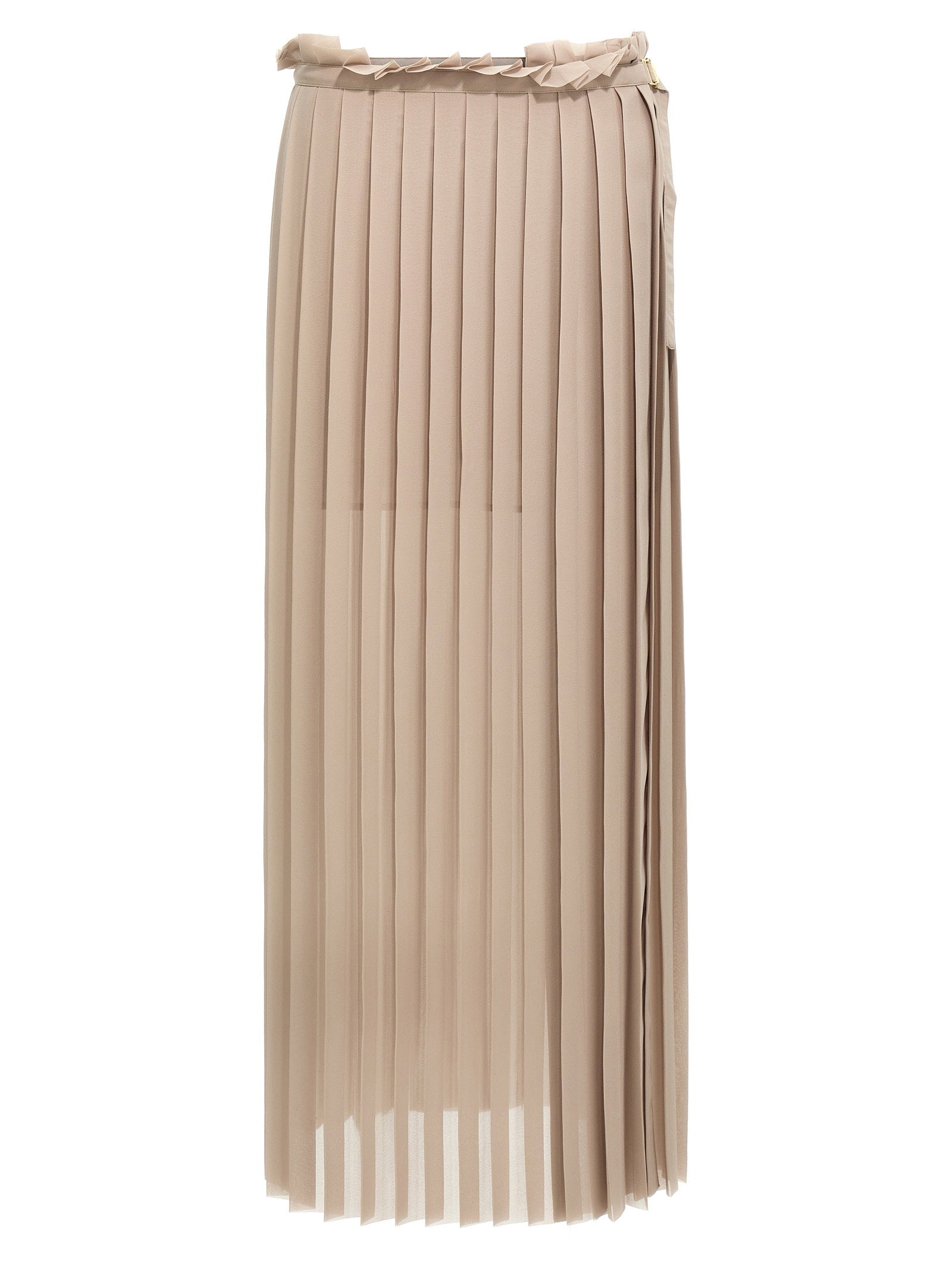 Ami Paris Pleated Polyester Crêpe Skirt — Beige