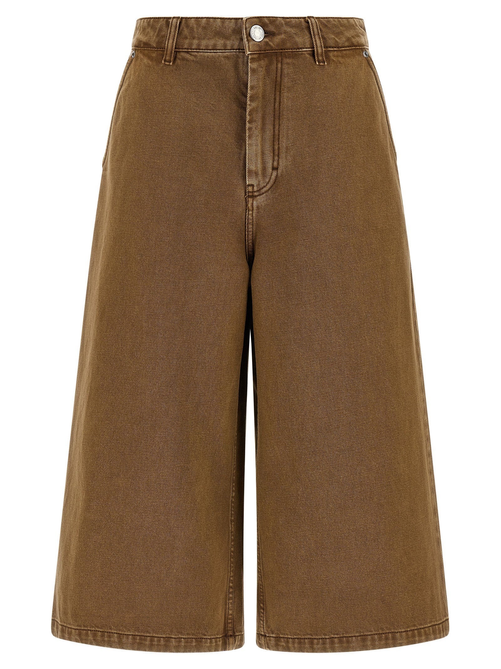 Ami Paris Garment-Dyed Denim Bermuda Shorts — Khaki