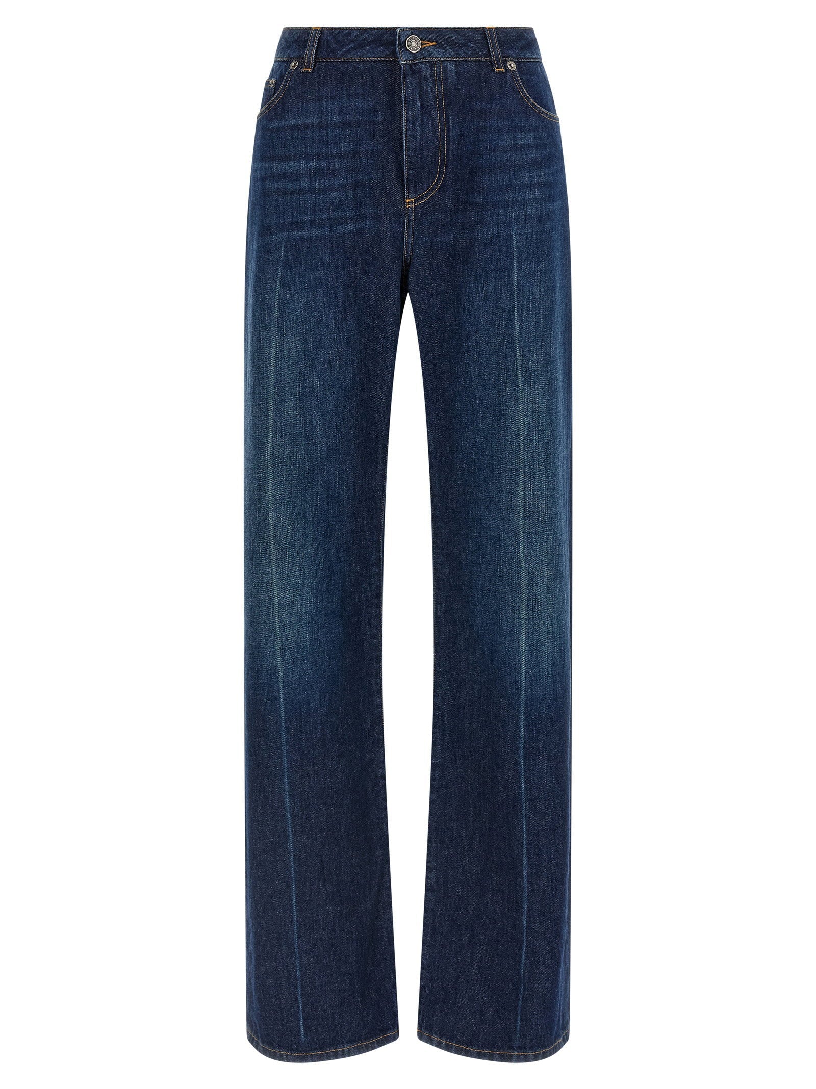 Dolce & Gabbana Trompe-l'Oeil Pleated Jeans — Dark Blue