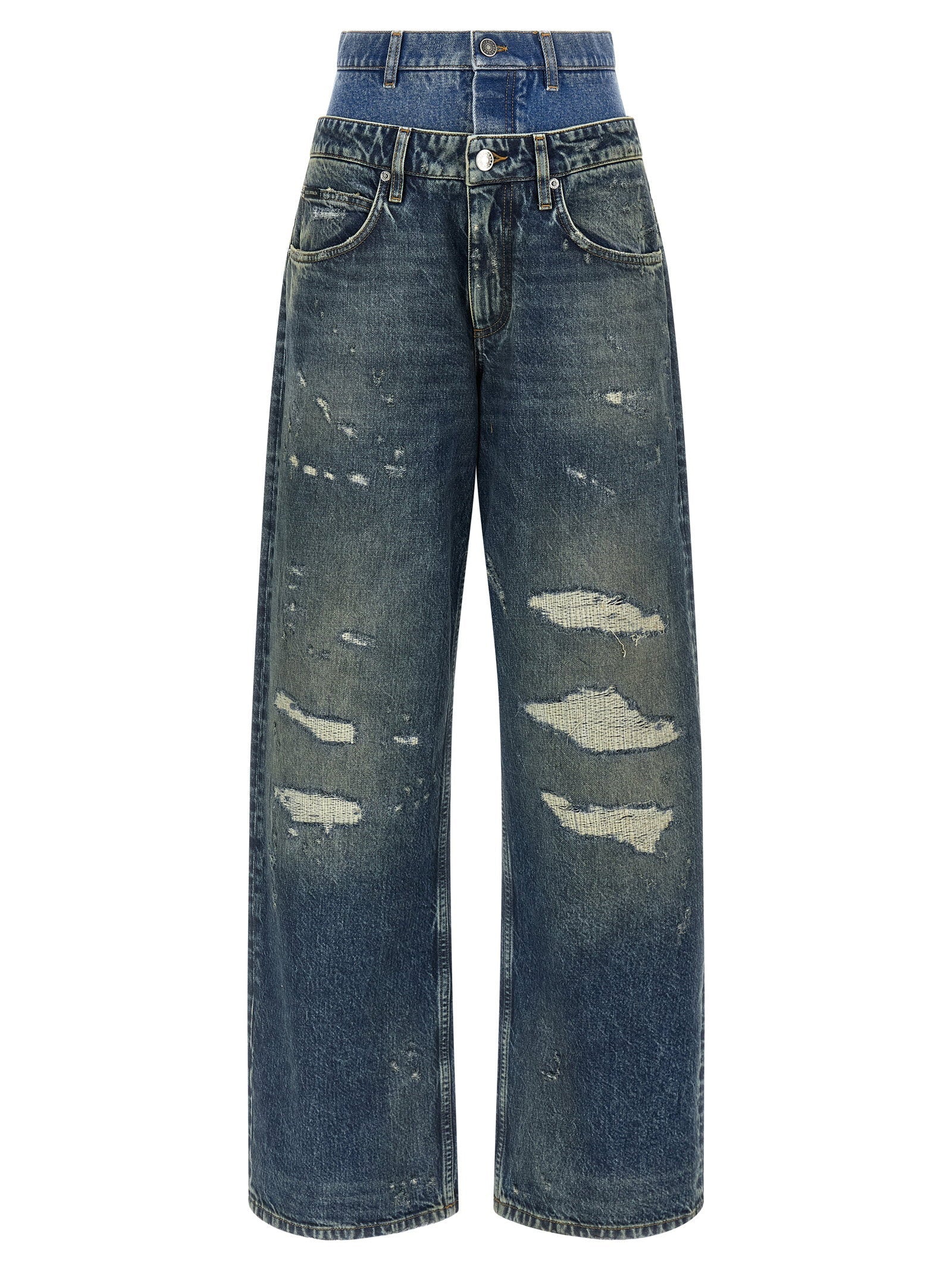Dolce & Gabbana Double-Layer Distressed Denim Jeans — Blue