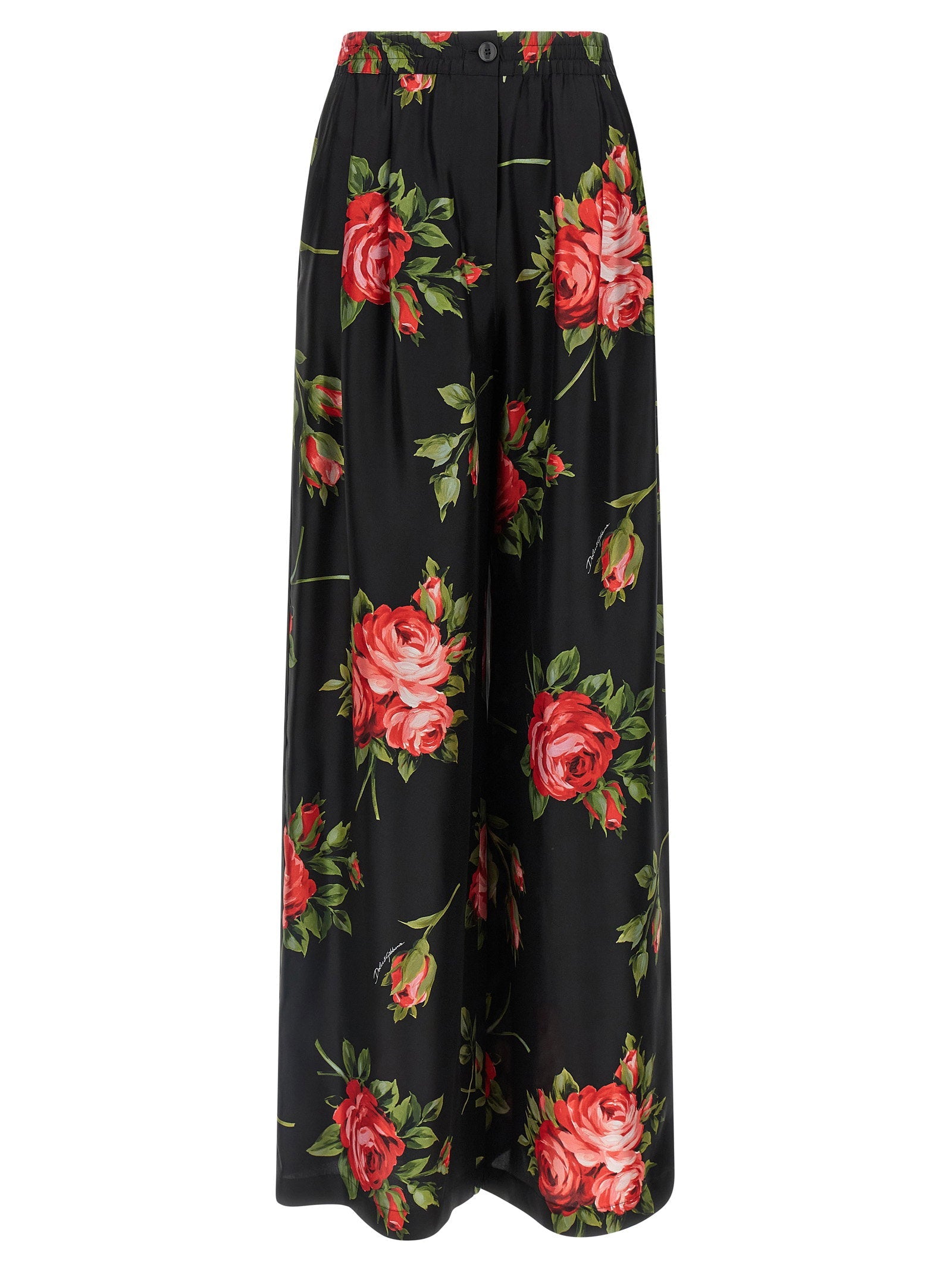 Dolce & Gabbana Bouquet Rose Trousers — Black