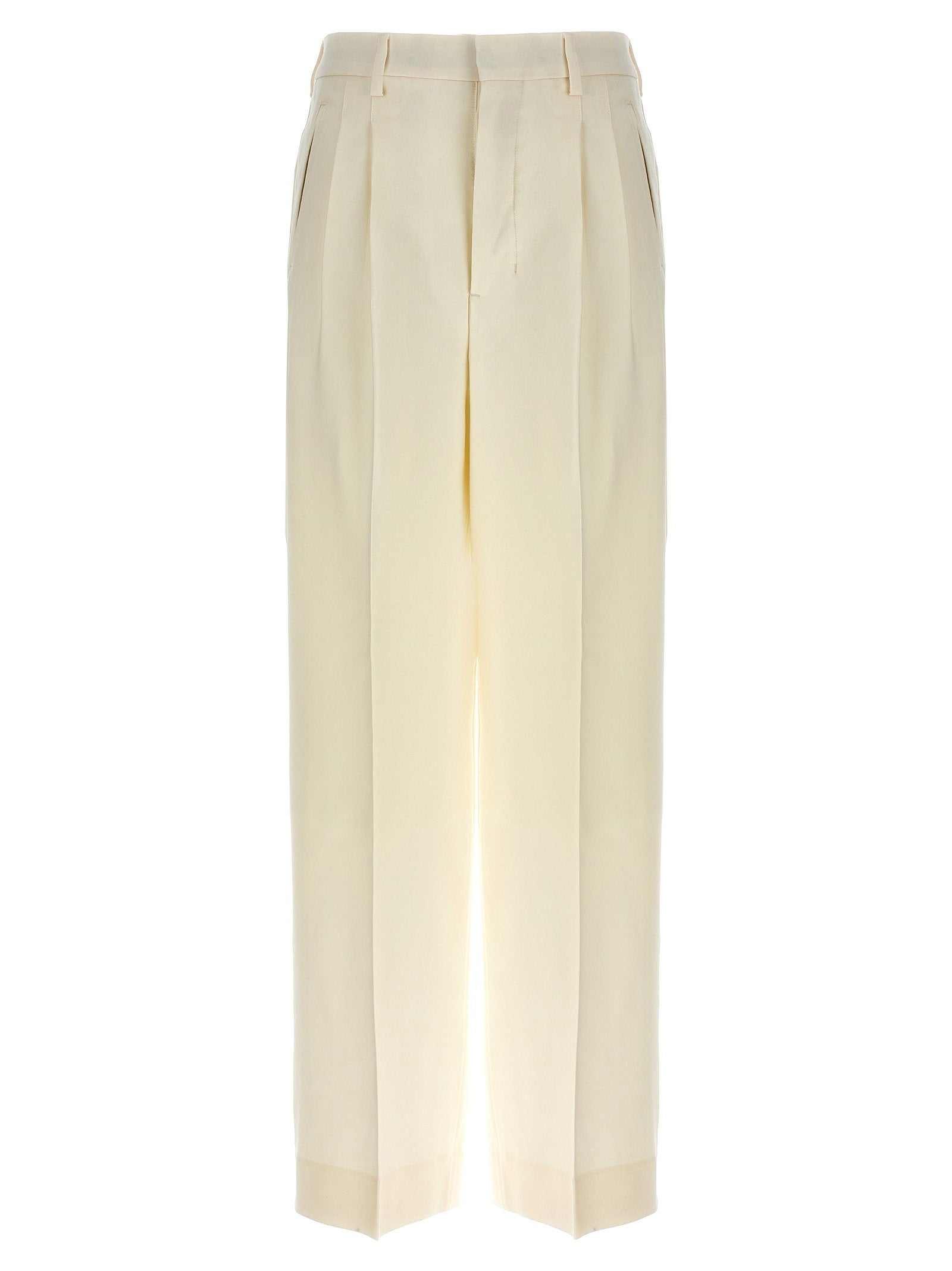 Ami Paris Pleated Wool Trousers — Cream