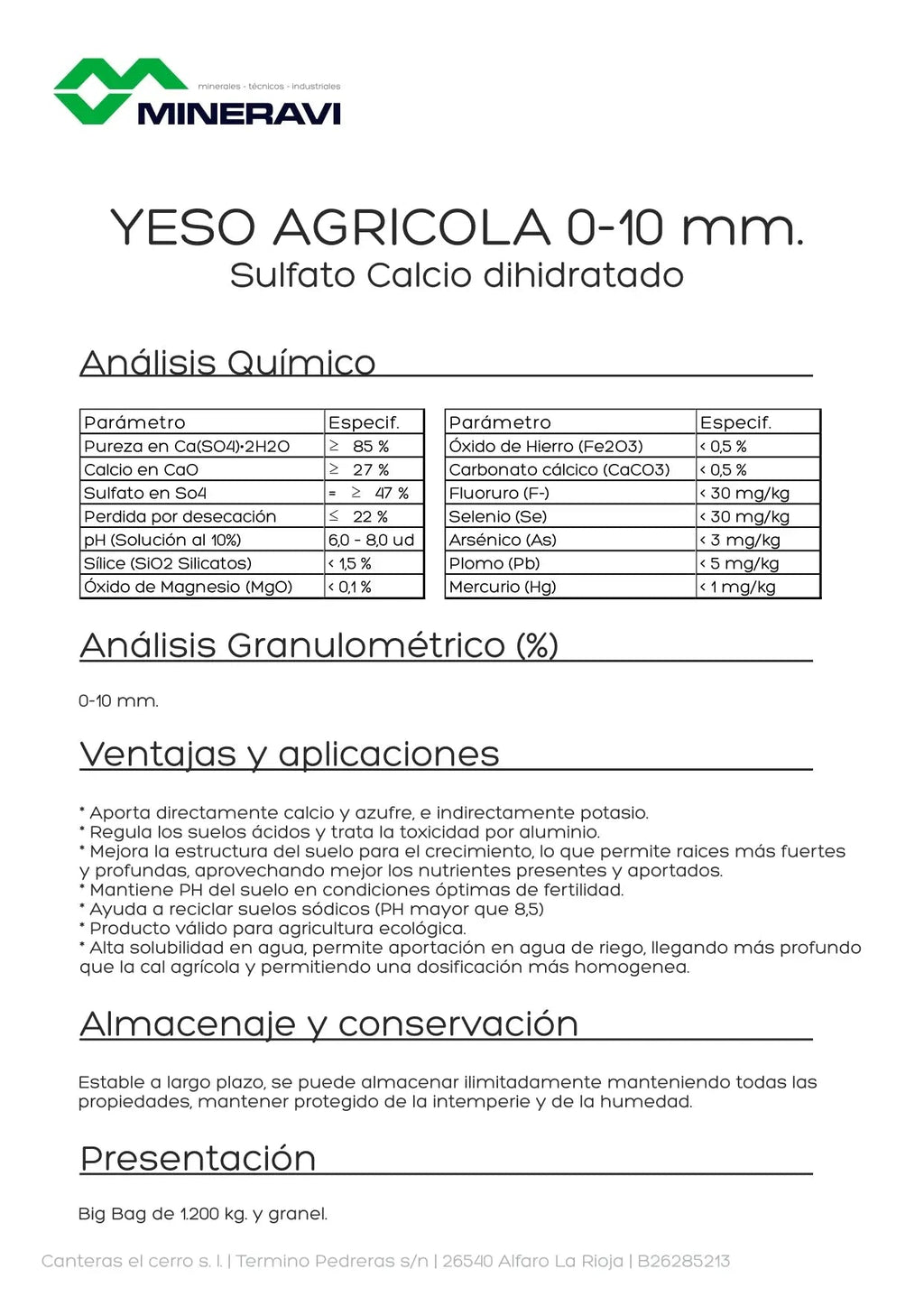 Yeso agrícola - Sulfato Calcio