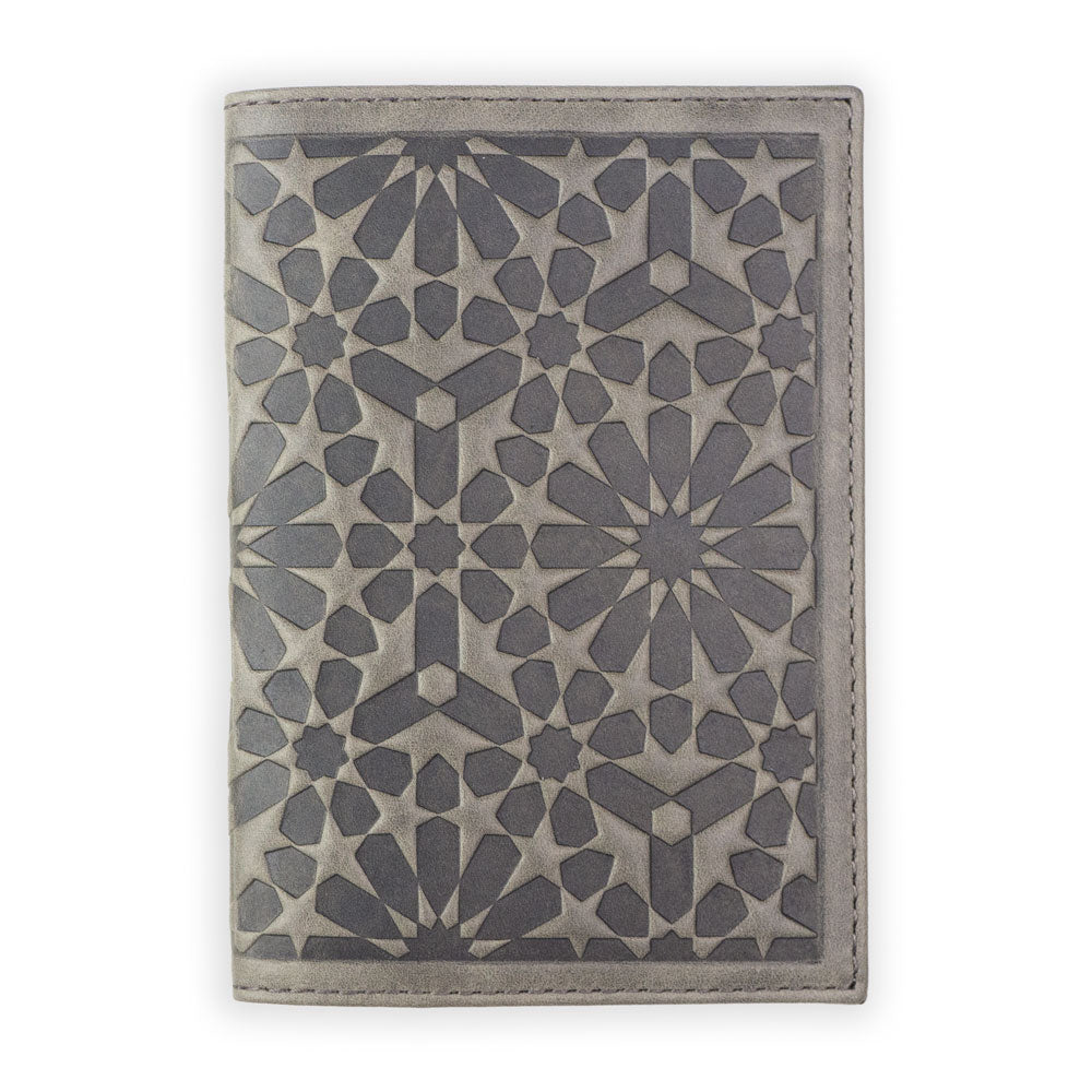 Leather Passport Holder Zellige Gray