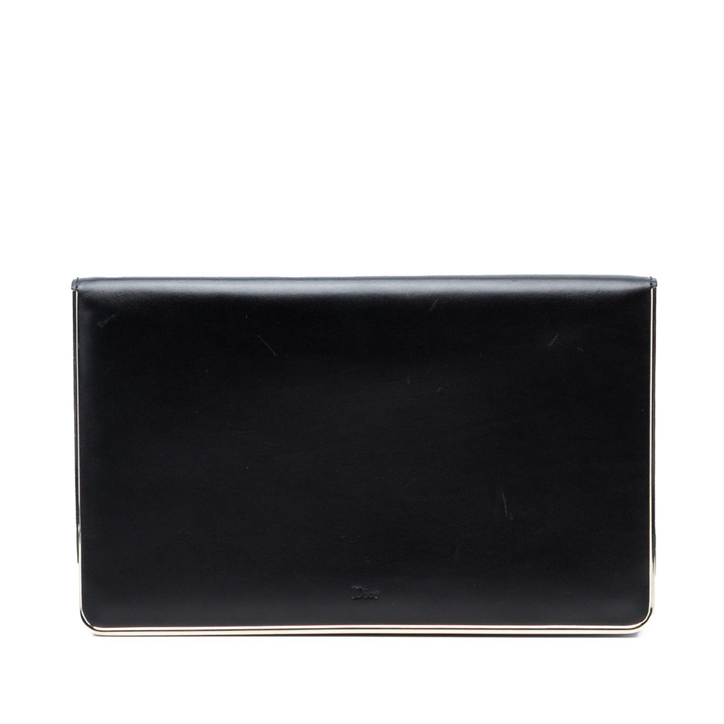 Metal Trimmed Smooth Calfskin Clutch