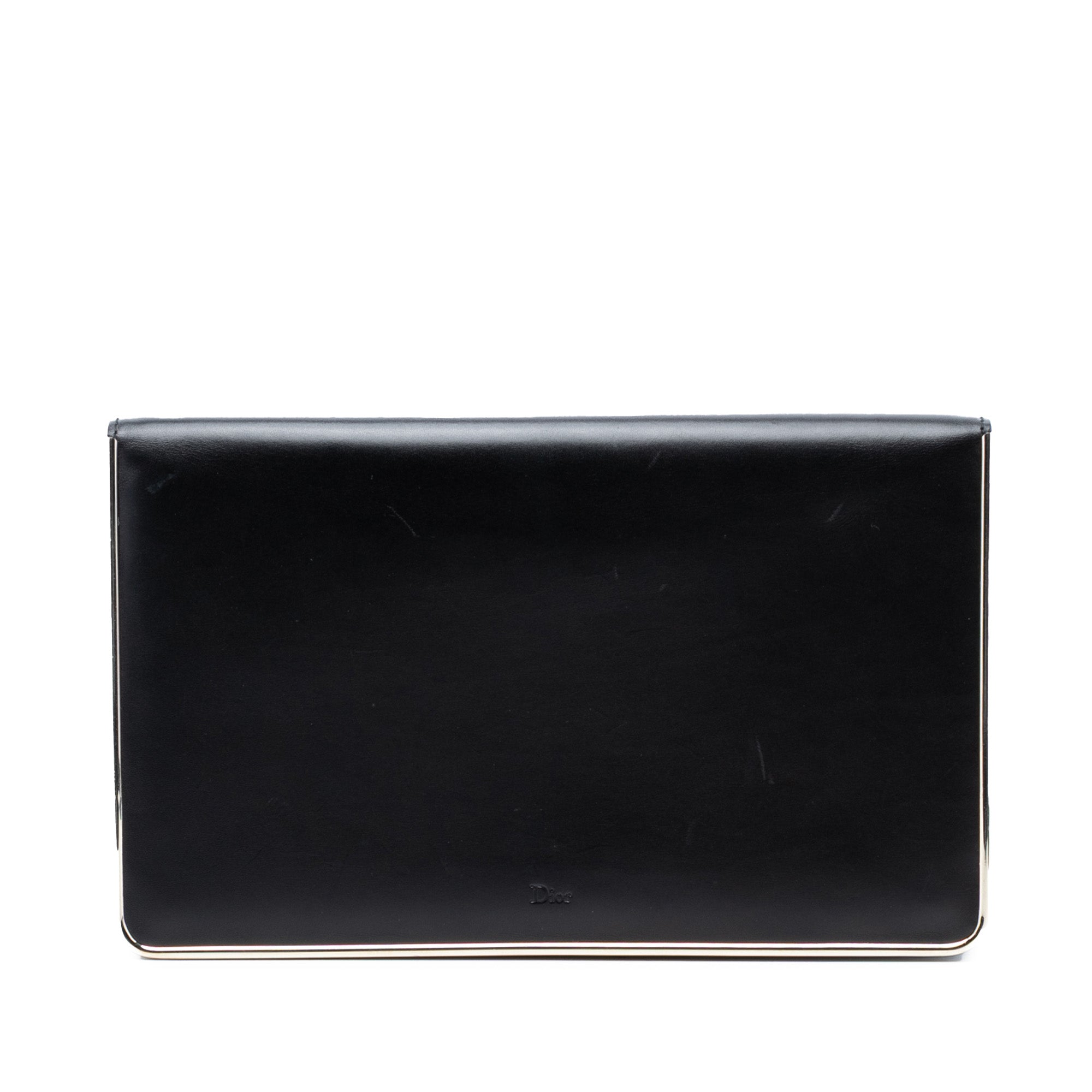 Metal Trimmed Smooth Calfskin Clutch