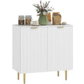 Modern Fluted Sideboard Cabinet with 2 Doors & Metal Legs, White