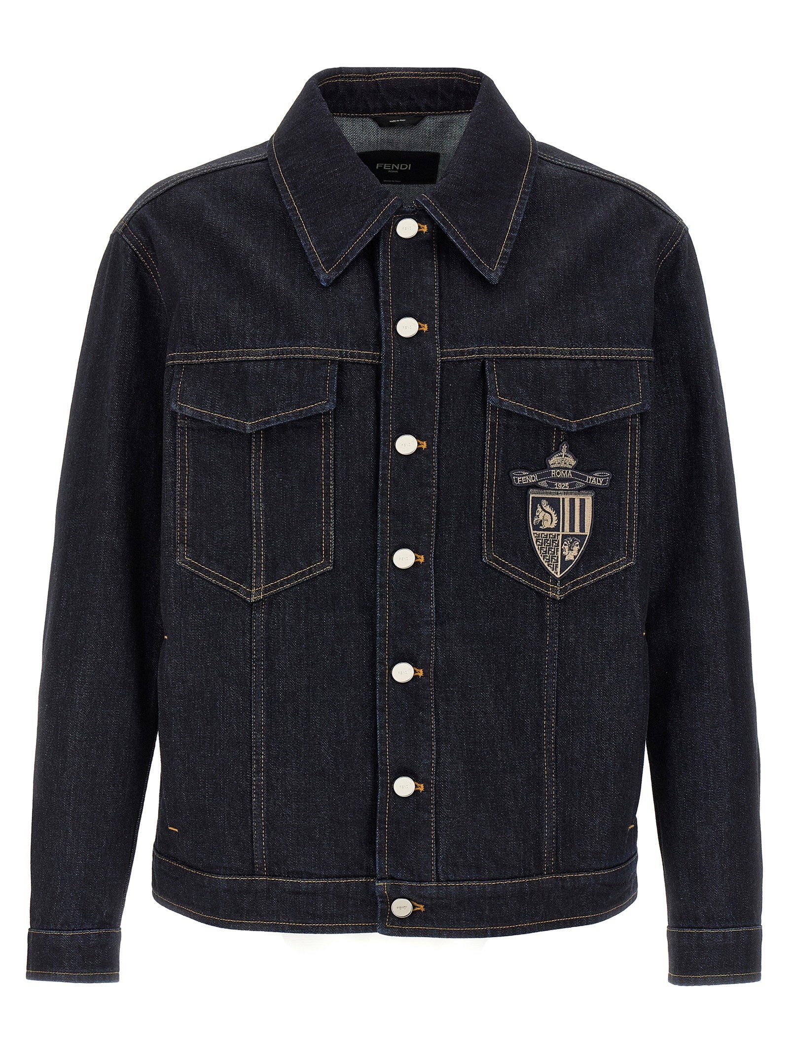 Fendi Logo-Embroidered Denim Jacket — Dark Indigo