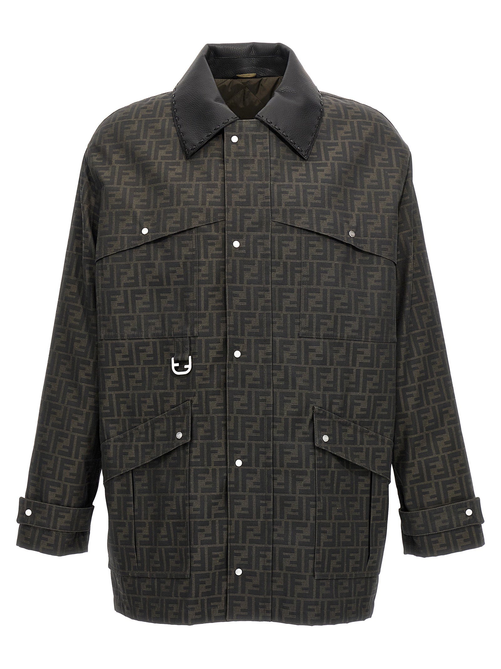 Fendi Logo-Jacquard Waxed Jacket — Brown