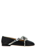 Mach & Mach Crystal-Studded Leather Bow Ballet Flat — Black