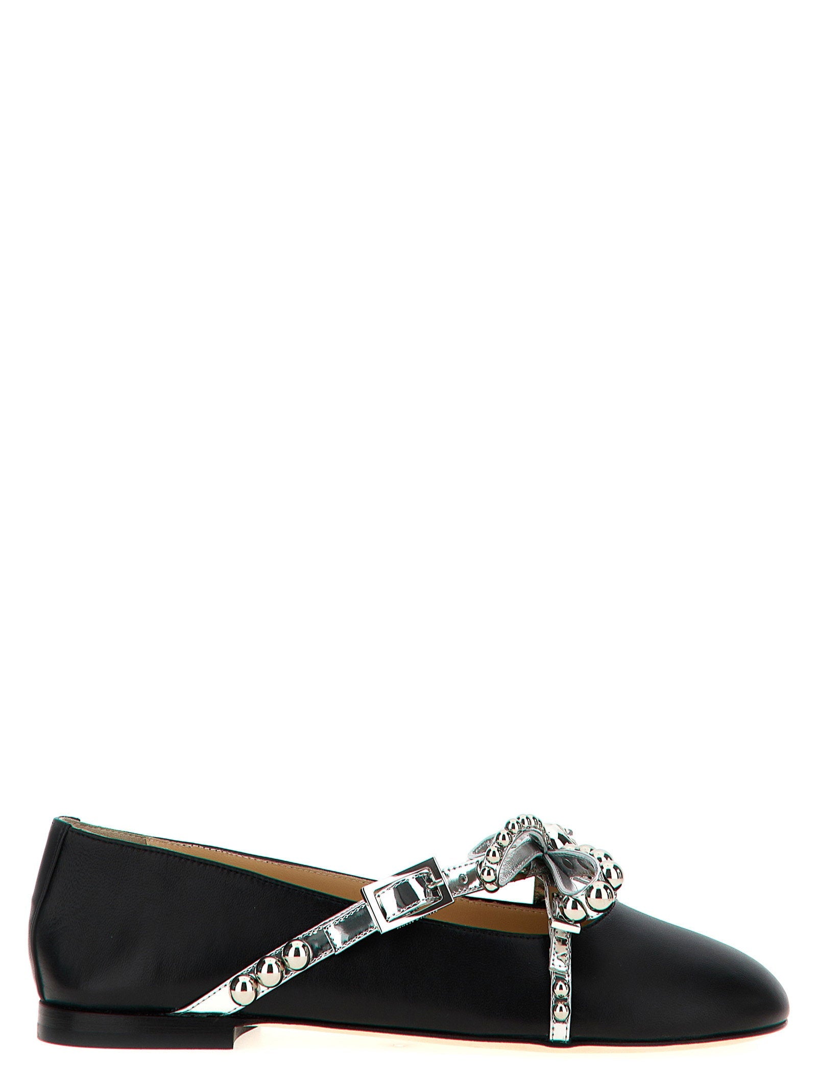 Mach & Mach Crystal-Studded Leather Bow Ballet Flat — Black