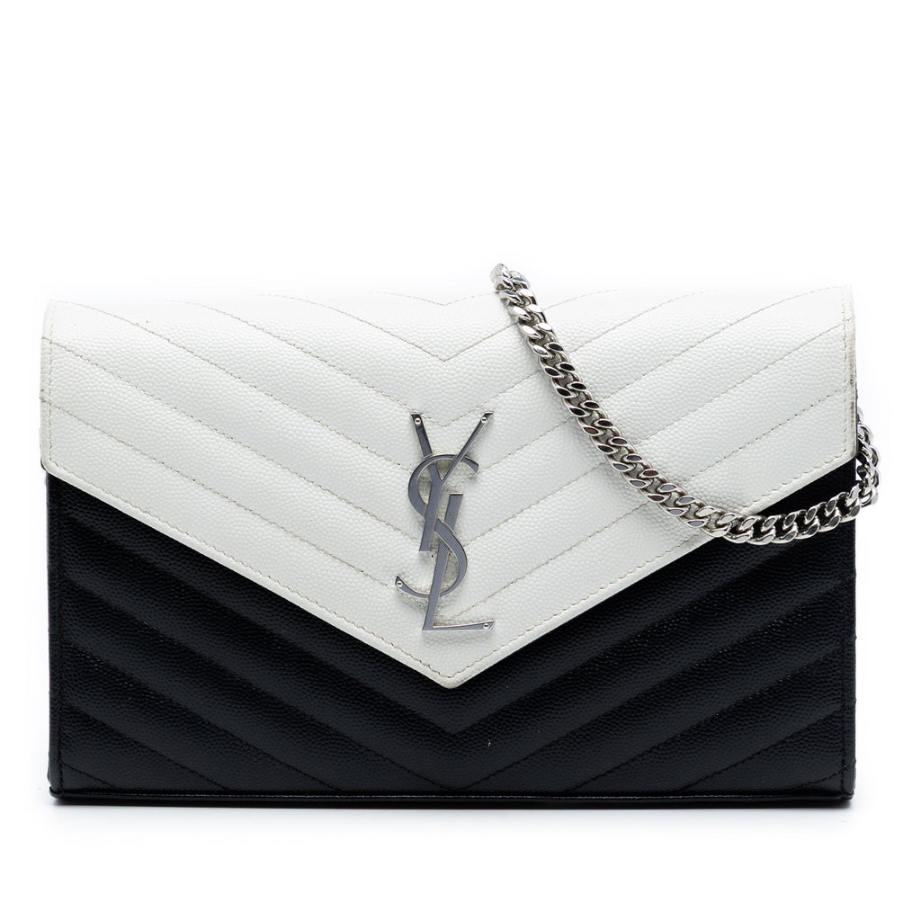 Bicolor Grain De Poudre Chevron Monogram Envelope Chain Wallet