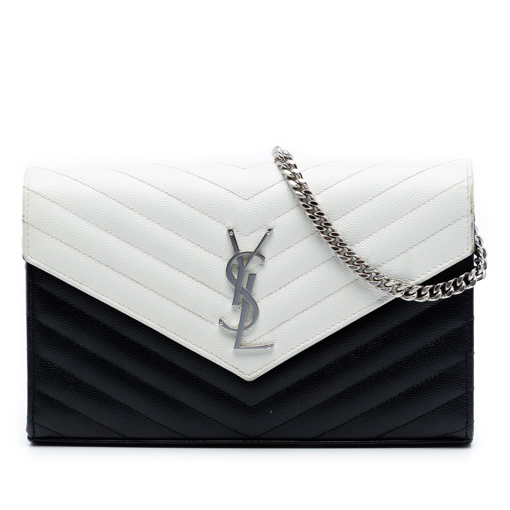 Bicolor Grain De Poudre Chevron Monogram Envelope Chain Wallet
