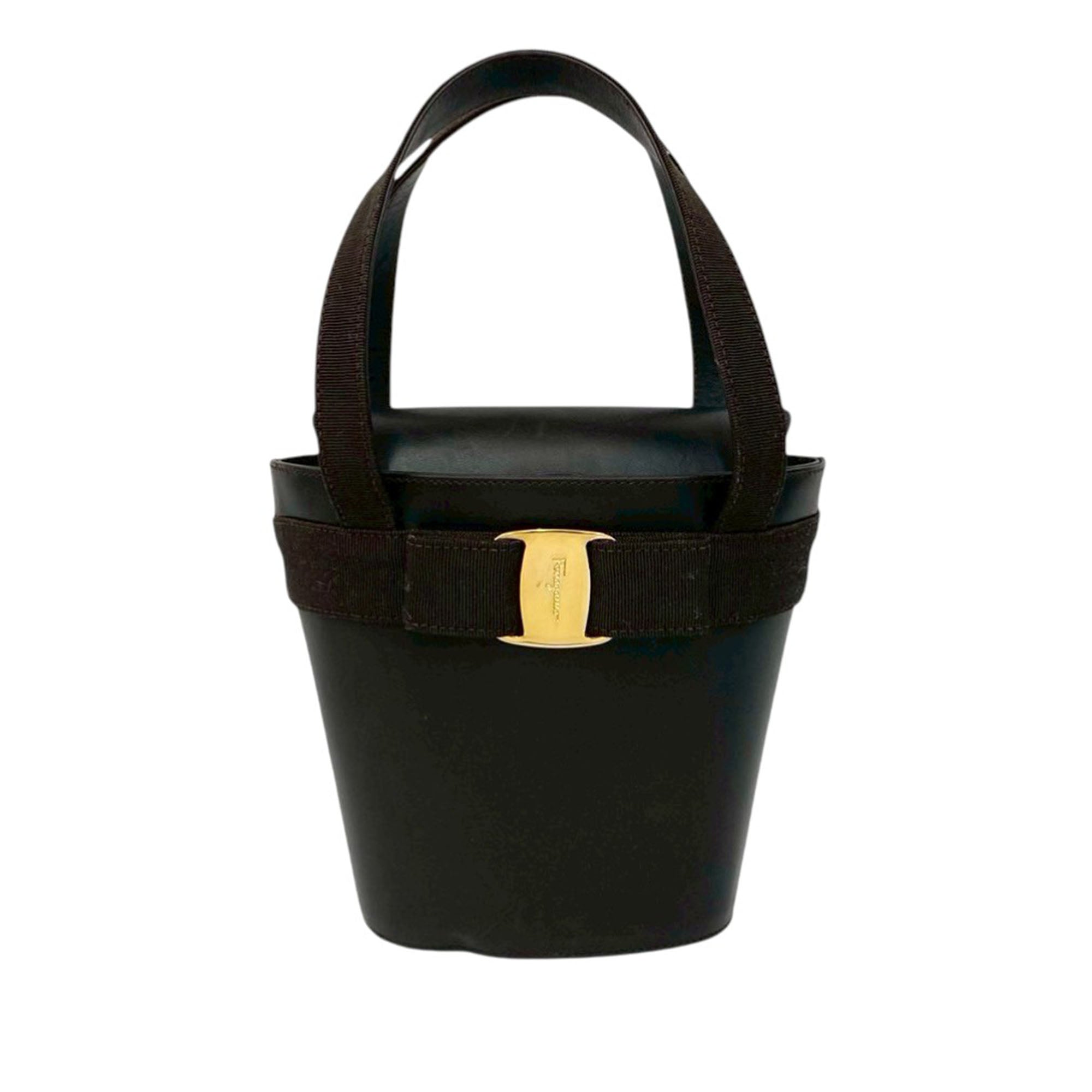 Leather Vara Bow Top Handle Bucket Bag