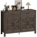 Farmhouse Sideboard Buffet Cabinet with 4 Doors, 2 Drawers & 2 Adjustable Shelves, Dark Brown