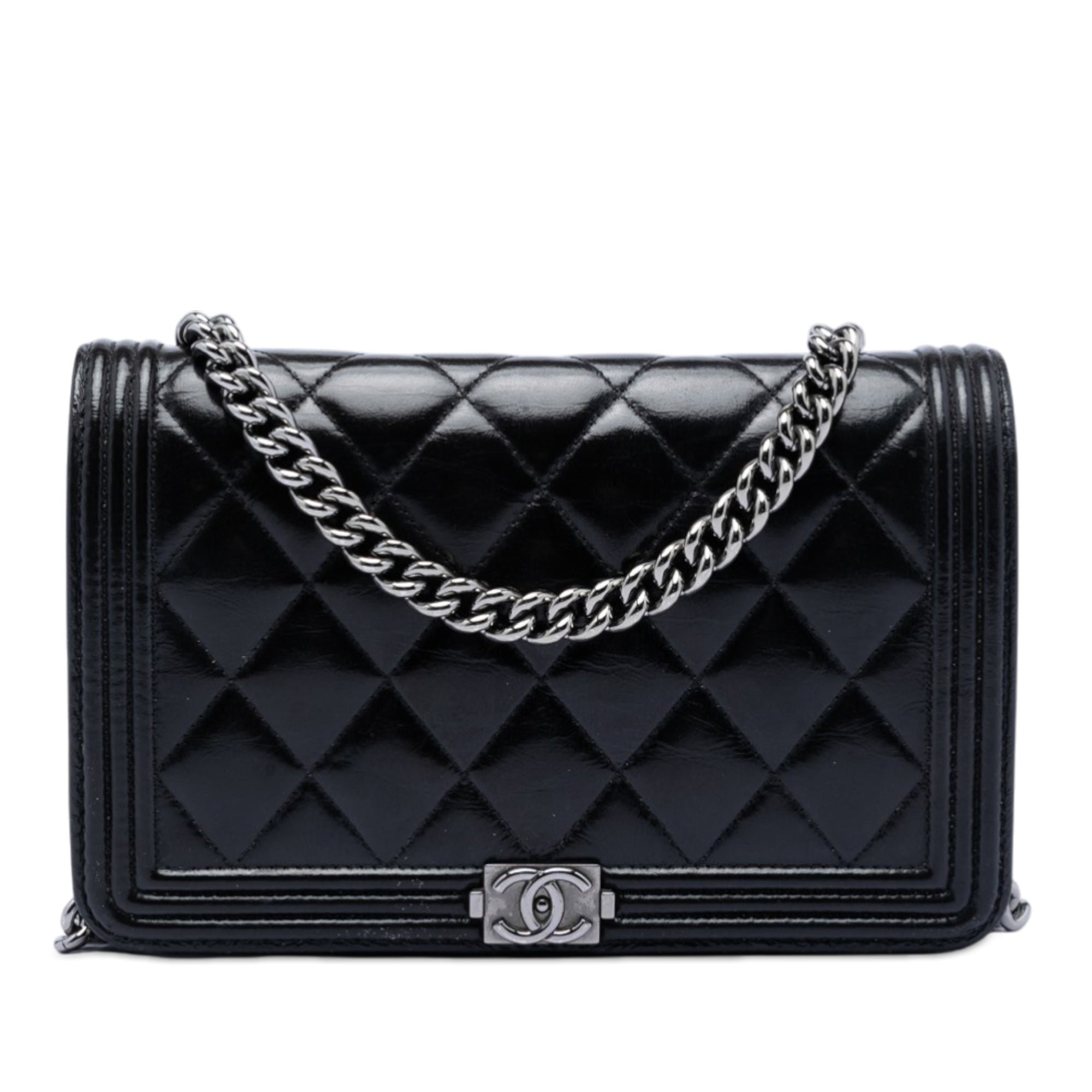 Quilted Shiny Aged Calfskin Boy Wallet On Chain