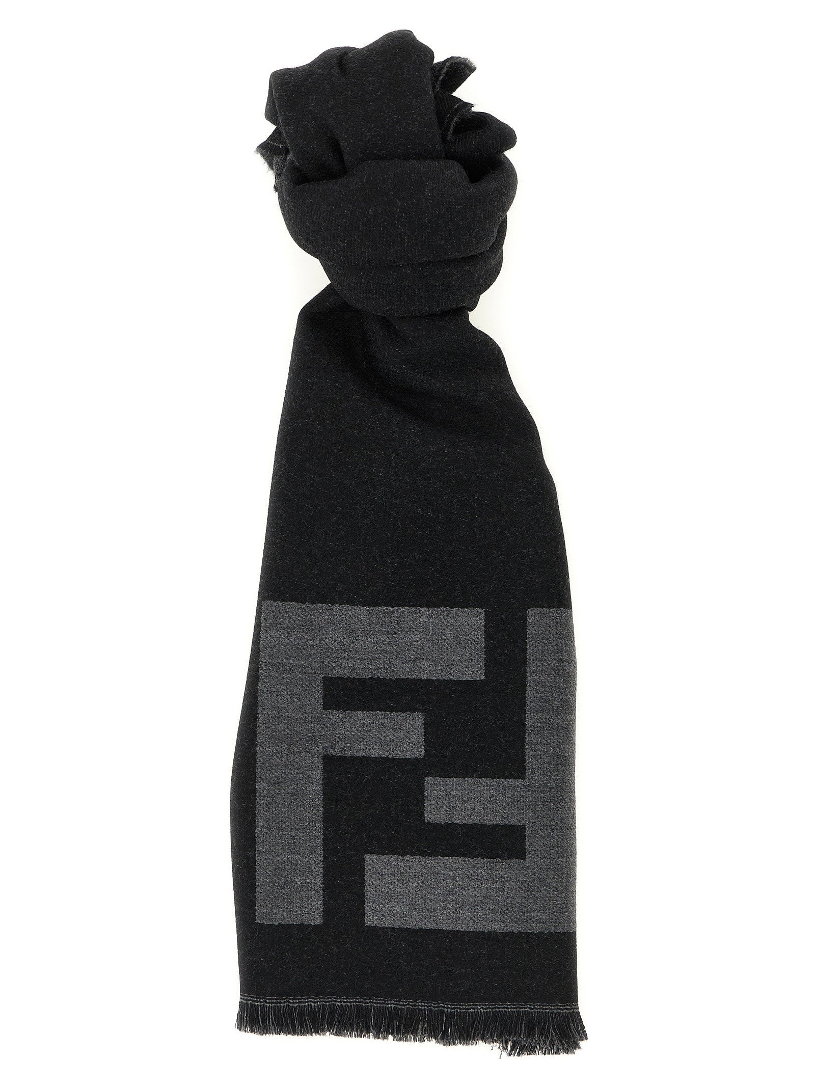 Fendi FF Macro Wool Jacquard Scarf — Black